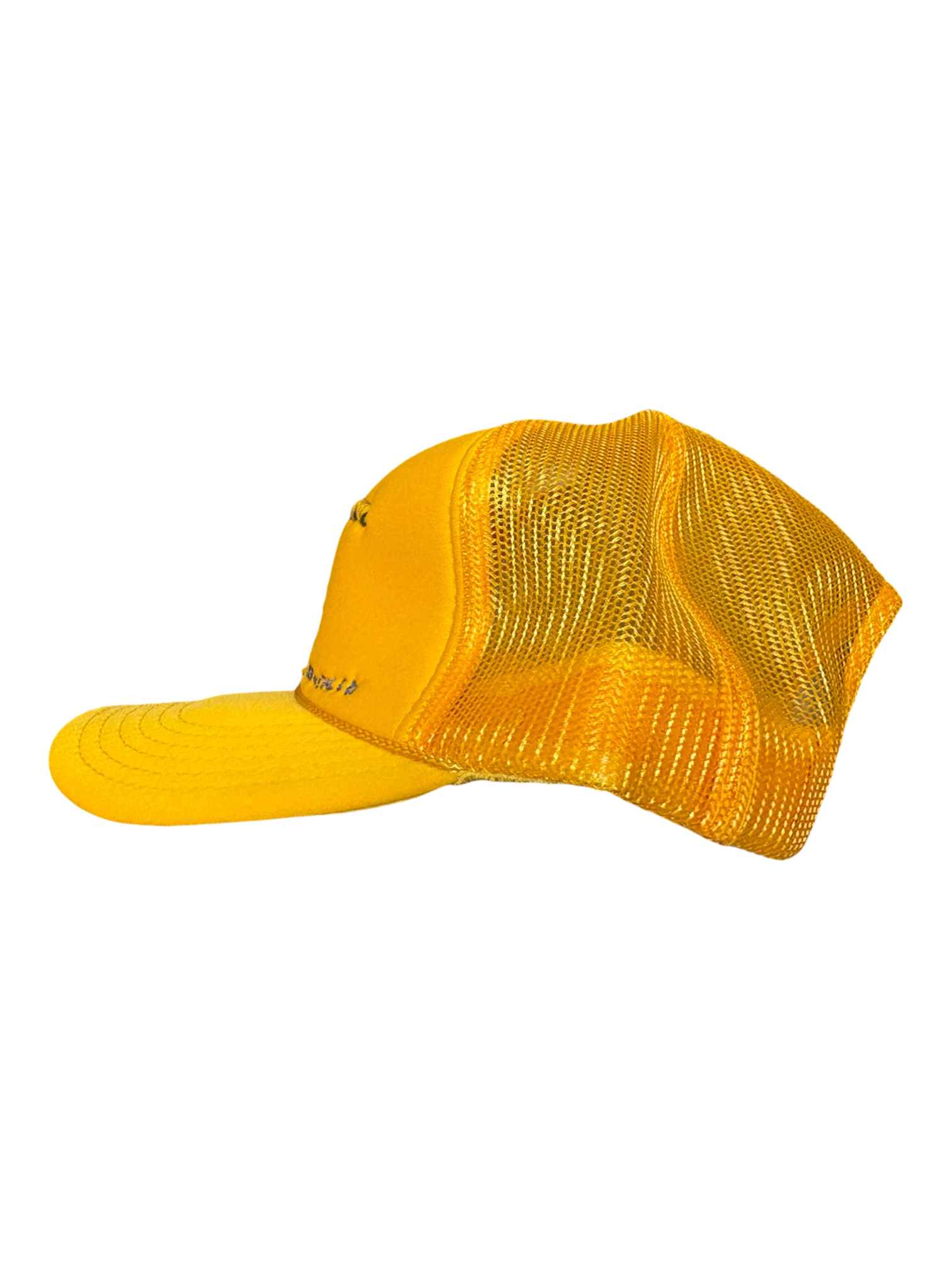 Hand-Embroidered Abstract Cross on a Yellow Strap-back Trucker by Beth Little • Unisex