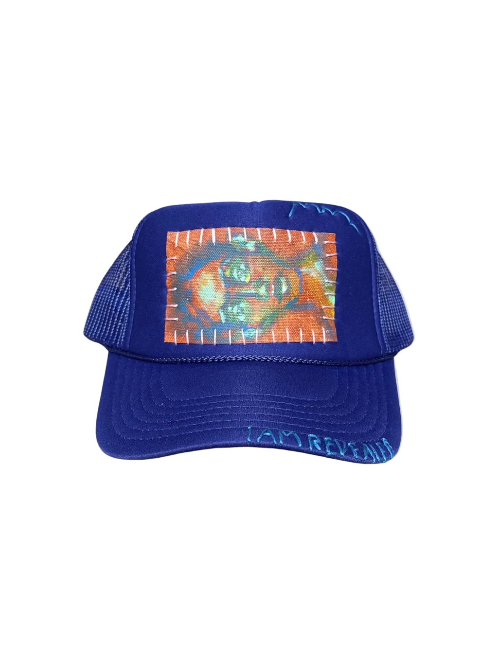 'Made In His Image' Hand-Painted & Embroidered Portrait on a Purple Strap-back Trucker by Makenna Morales • Unisex