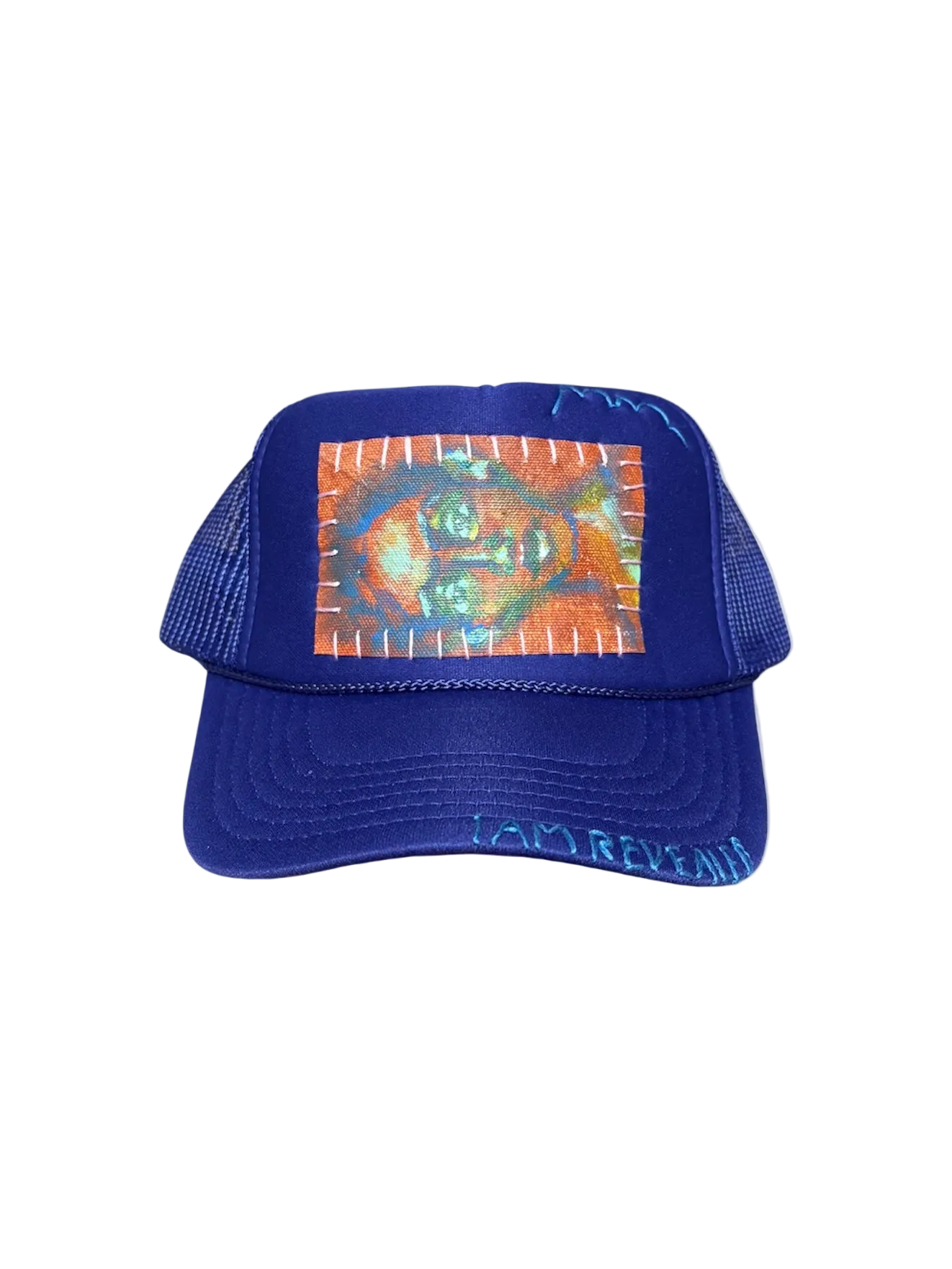 'Made In His Image' Hand-Painted & Embroidered Portrait on a Purple Strap-back Trucker by Makenna Morales • Unisex