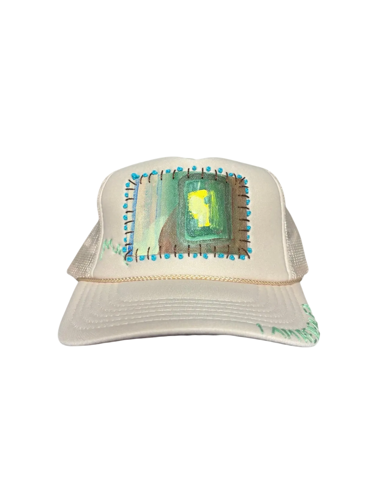 'Be A Light' Hand-Painted & Stitched Abstract Art on Strap-back Trucker by Makenna M. • Unisex