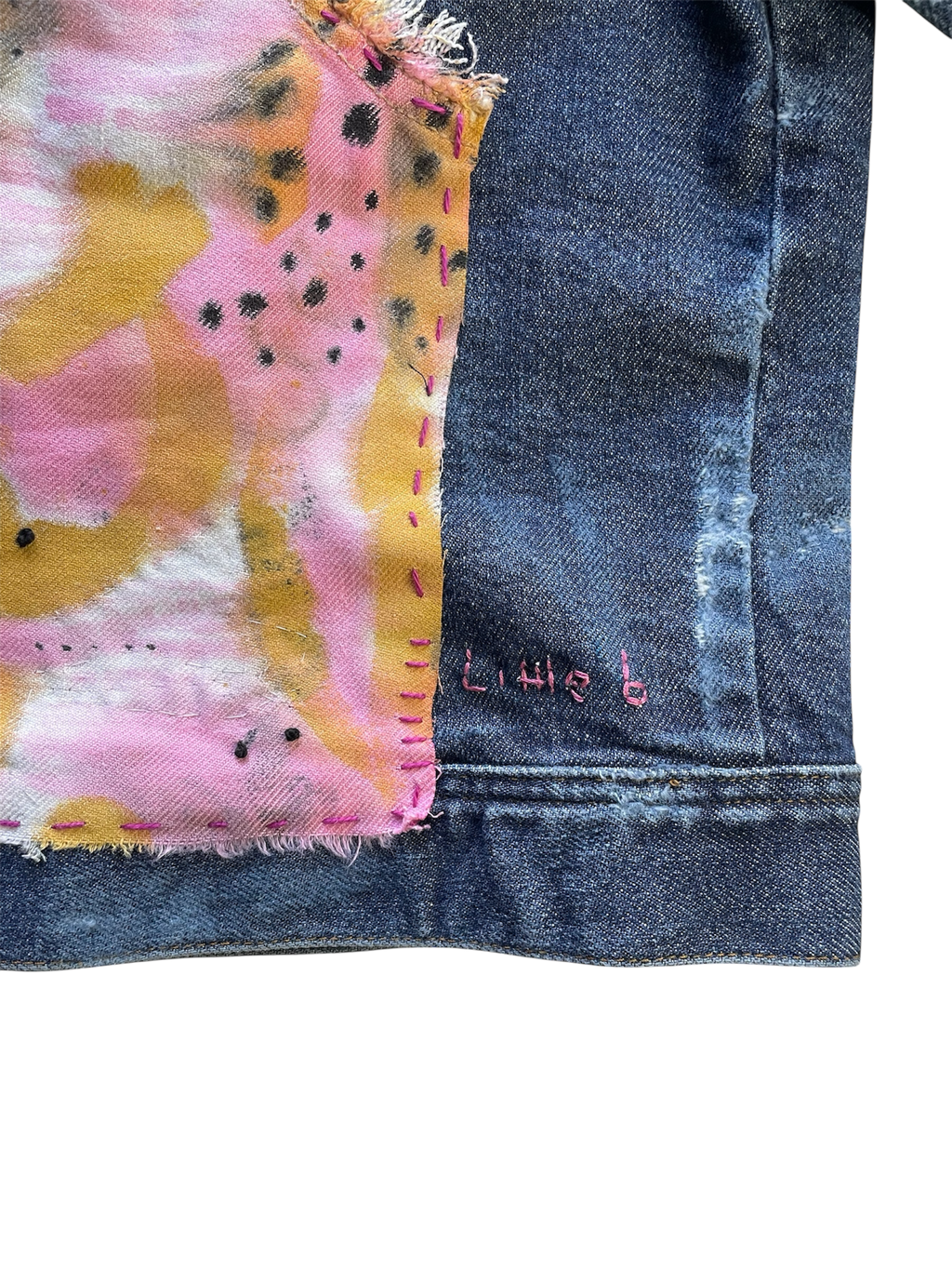 Hand-Stitched and Painted Bloom Design on Denim Jacket by little b • Women’s • XXS