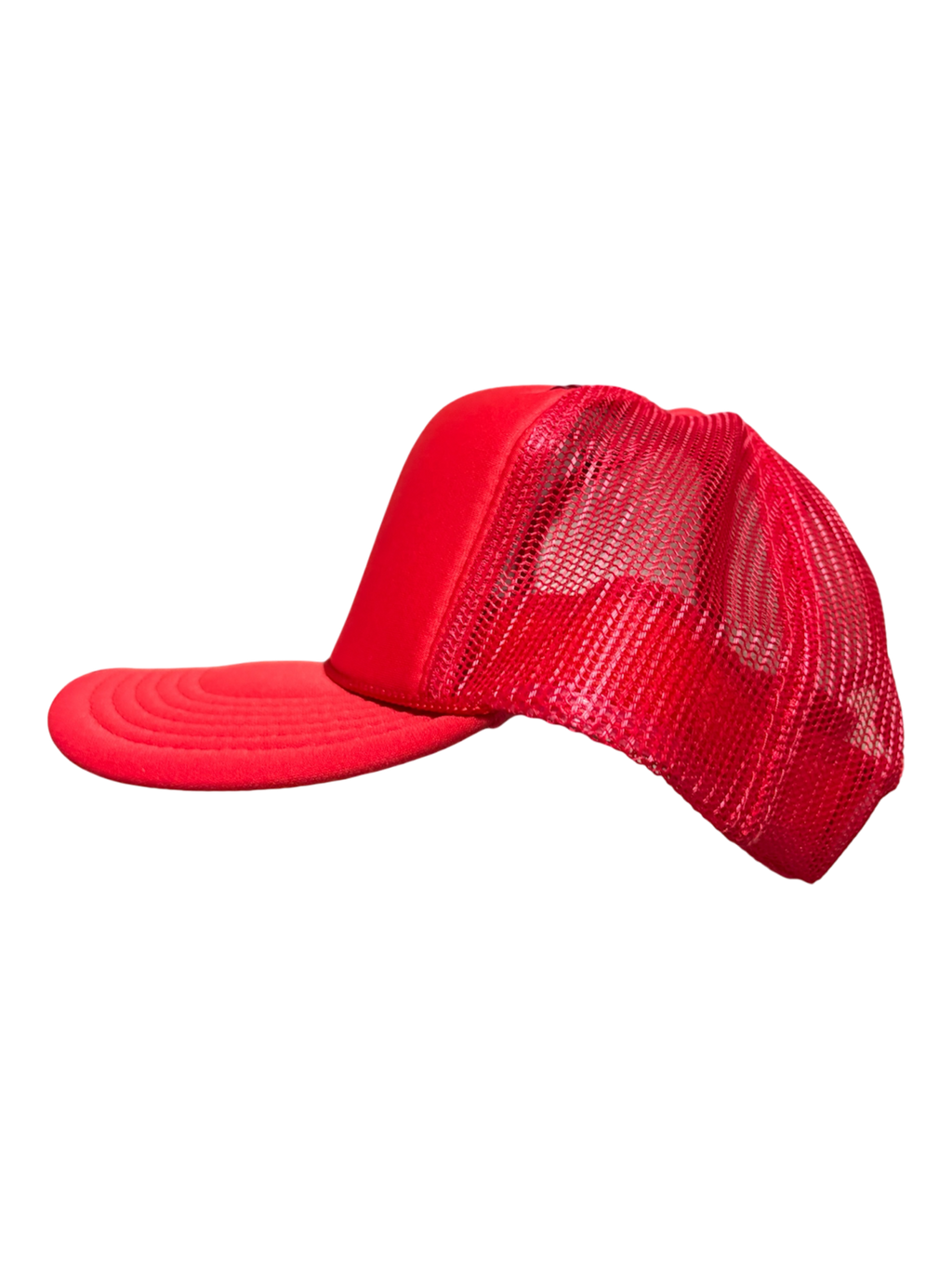 Hand-Embroidered Abstract Flowers on a Red Strap-back Trucker by Beth Little • Unisex