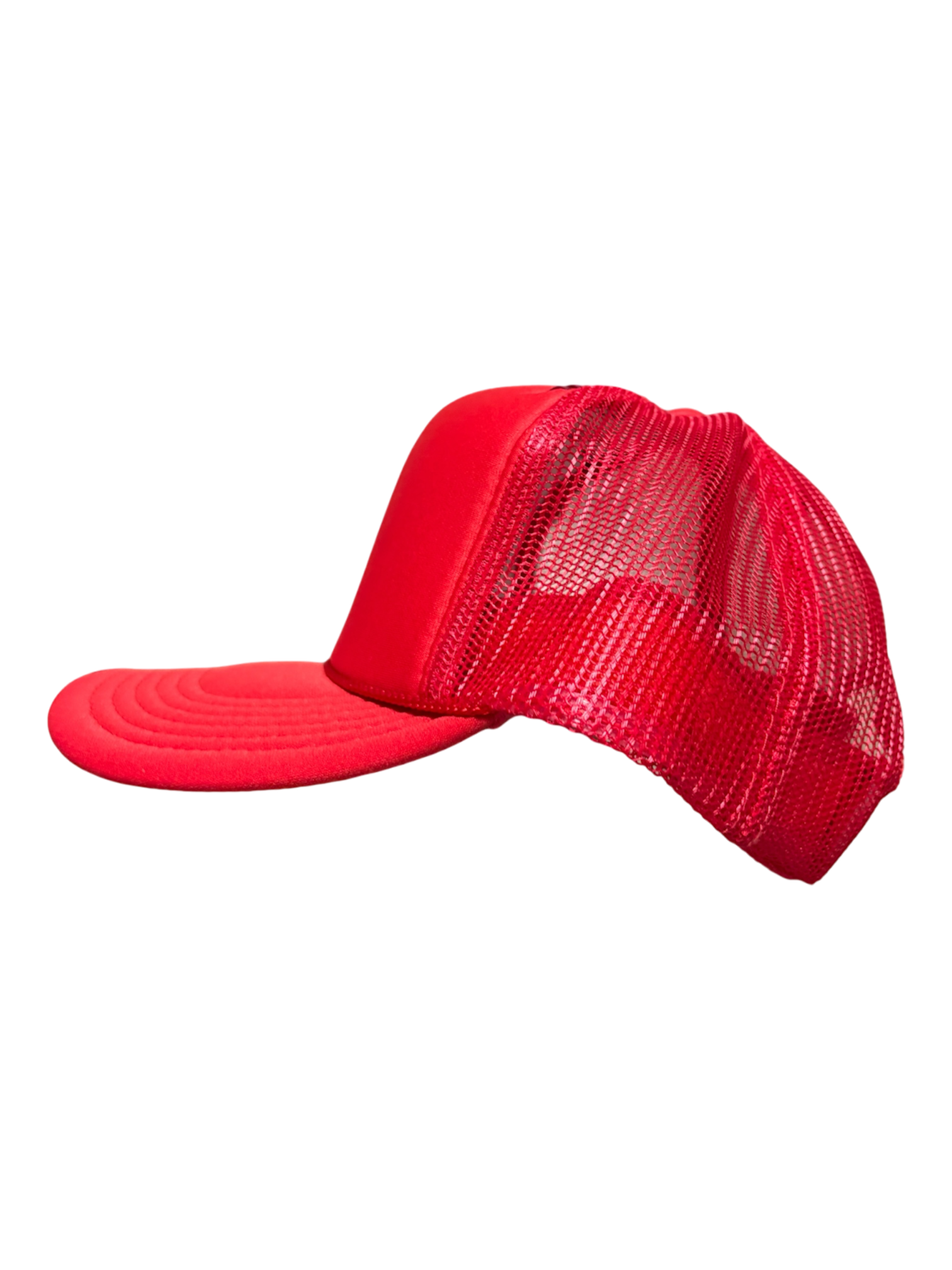 Hand-Embroidered Abstract Flowers on a Red Strap-back Trucker by Beth Little • Unisex