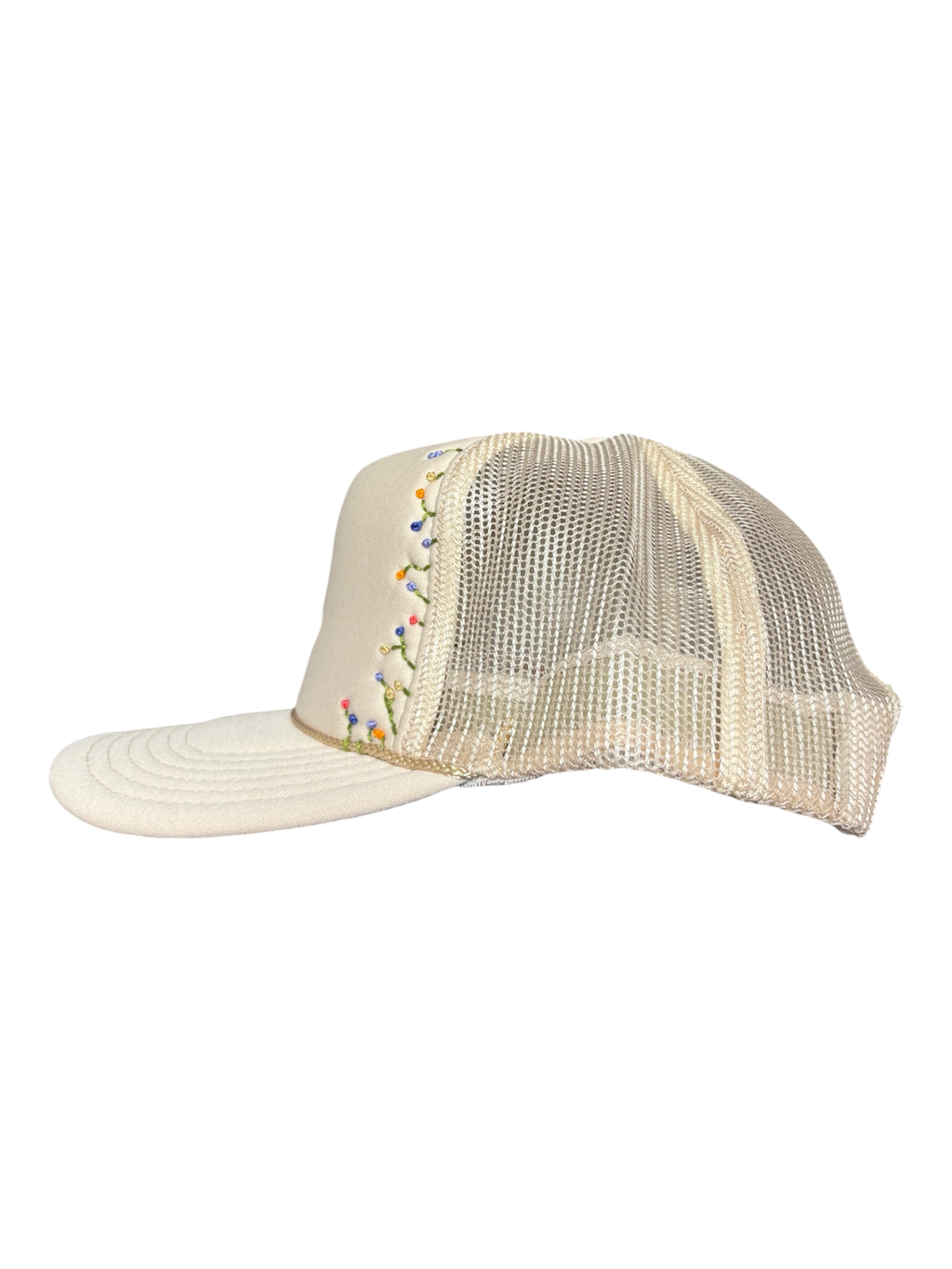 Hand-Embroidered Whimsical Wildflowers on Strap-back Trucker by JBM • Unisex