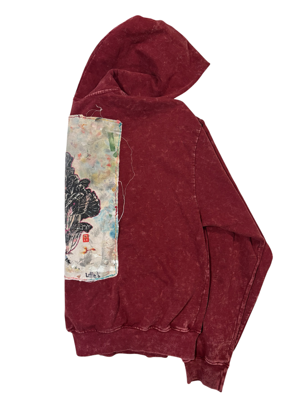 Hand-Stitched Design on Red Cropped Hoodie by Little b • Unisex • XL