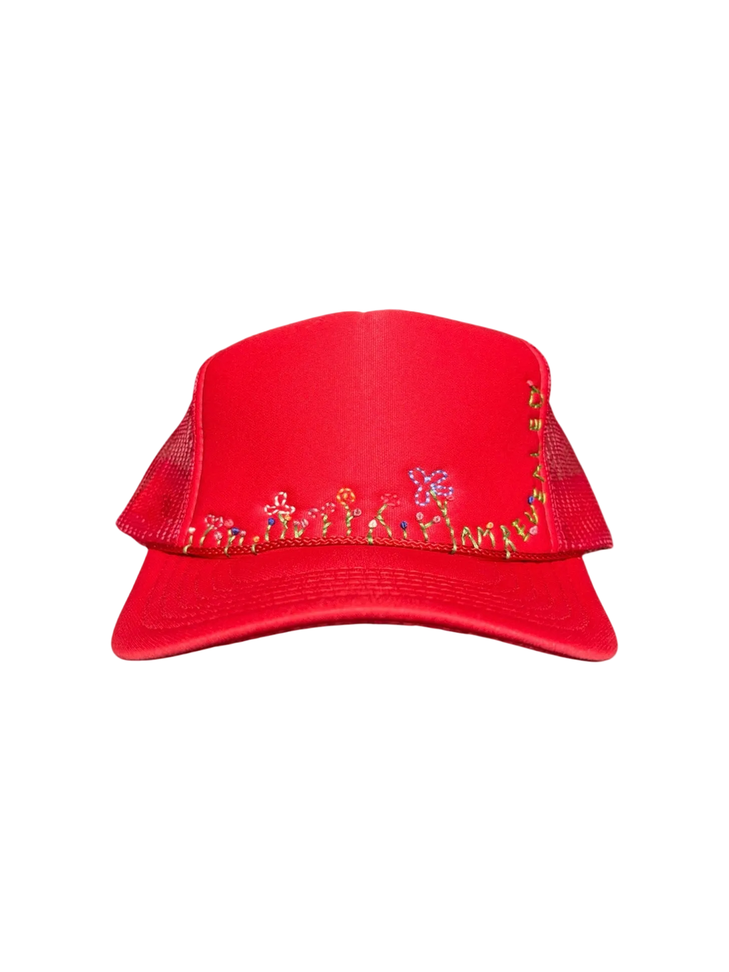 IAR Hand-Embroidered Whimsical Wildflowers on Strap-back Trucker by JBM • Unisex