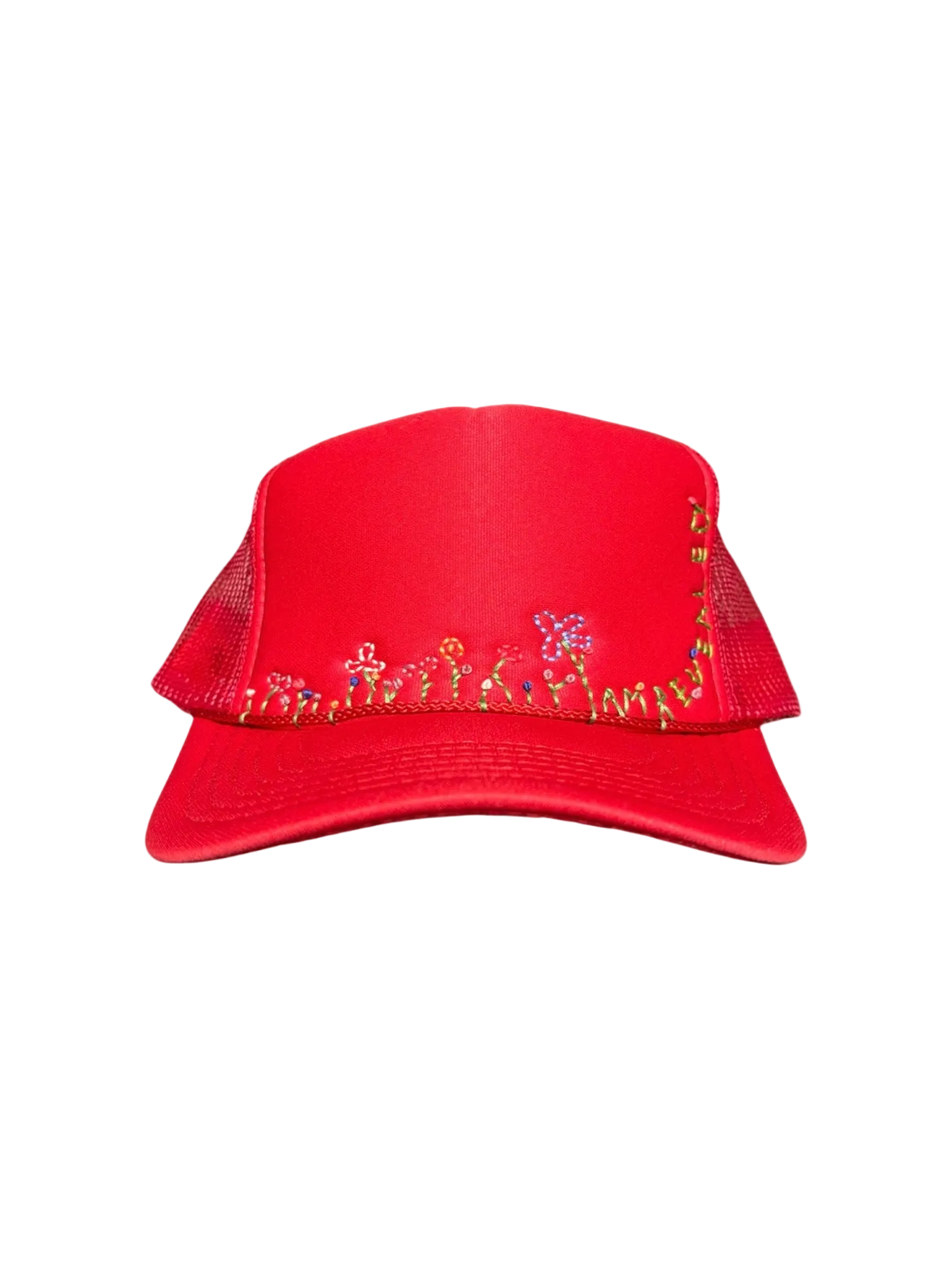 IAR Hand-Embroidered Whimsical Wildflowers on Strap-back Trucker by JBM • Unisex