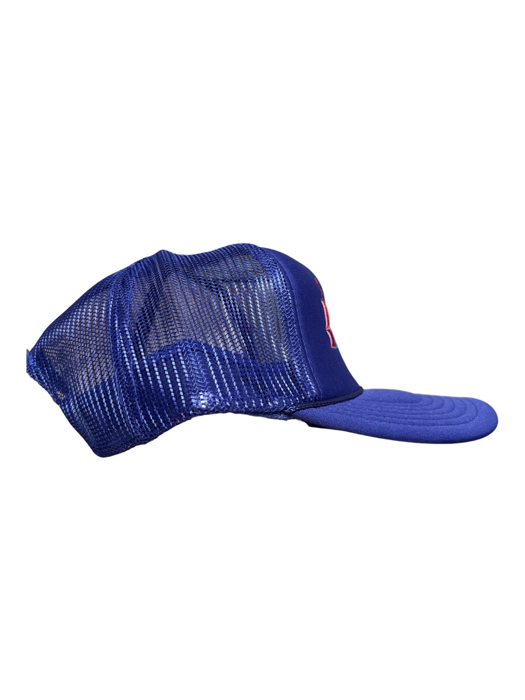 Hand-Embroidered Abstract Cross on a Purple Strap-back Trucker by Beth Little • Unisex