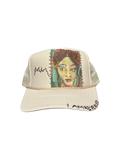 'Made In His Image' Hand-Painted & Embroidered Portrait on a Cream Strap-back Trucker by Makenna Morales • Unisex
