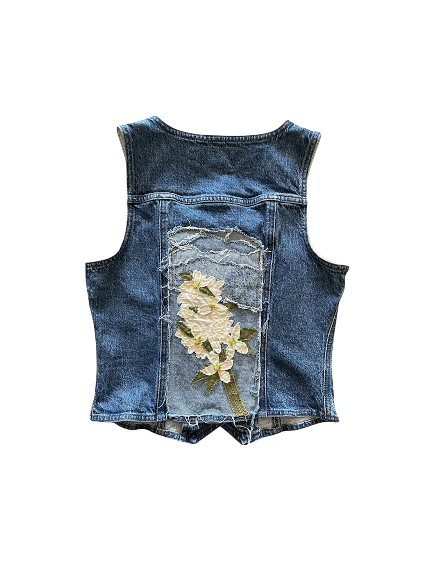 Stitched Abstract Flower Design on Denim Vest by The Kings Misfit Kid • Women’s • M
