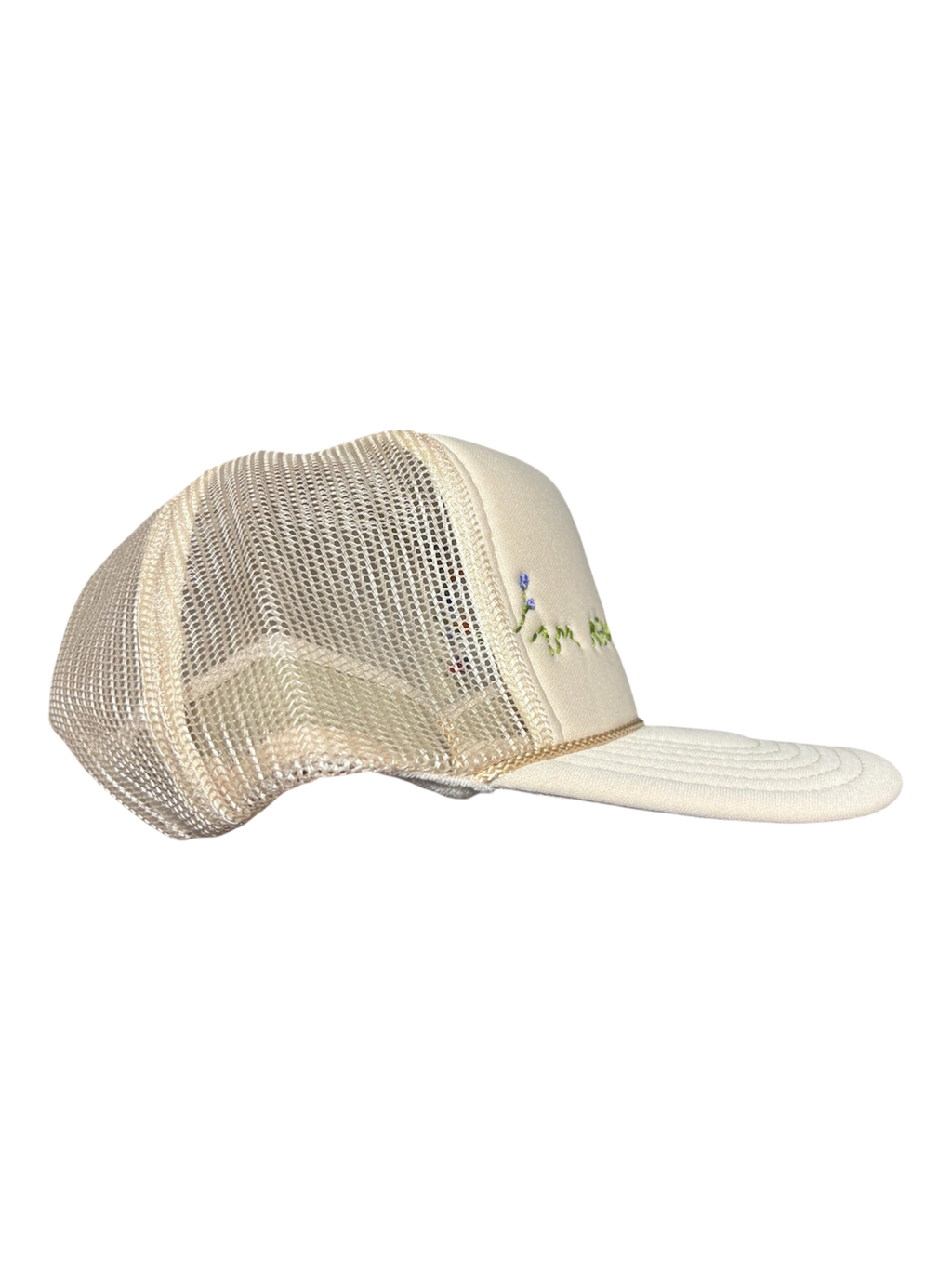 Hand-Embroidered Whimsical Wildflowers on Strap-back Trucker by JBM • Unisex