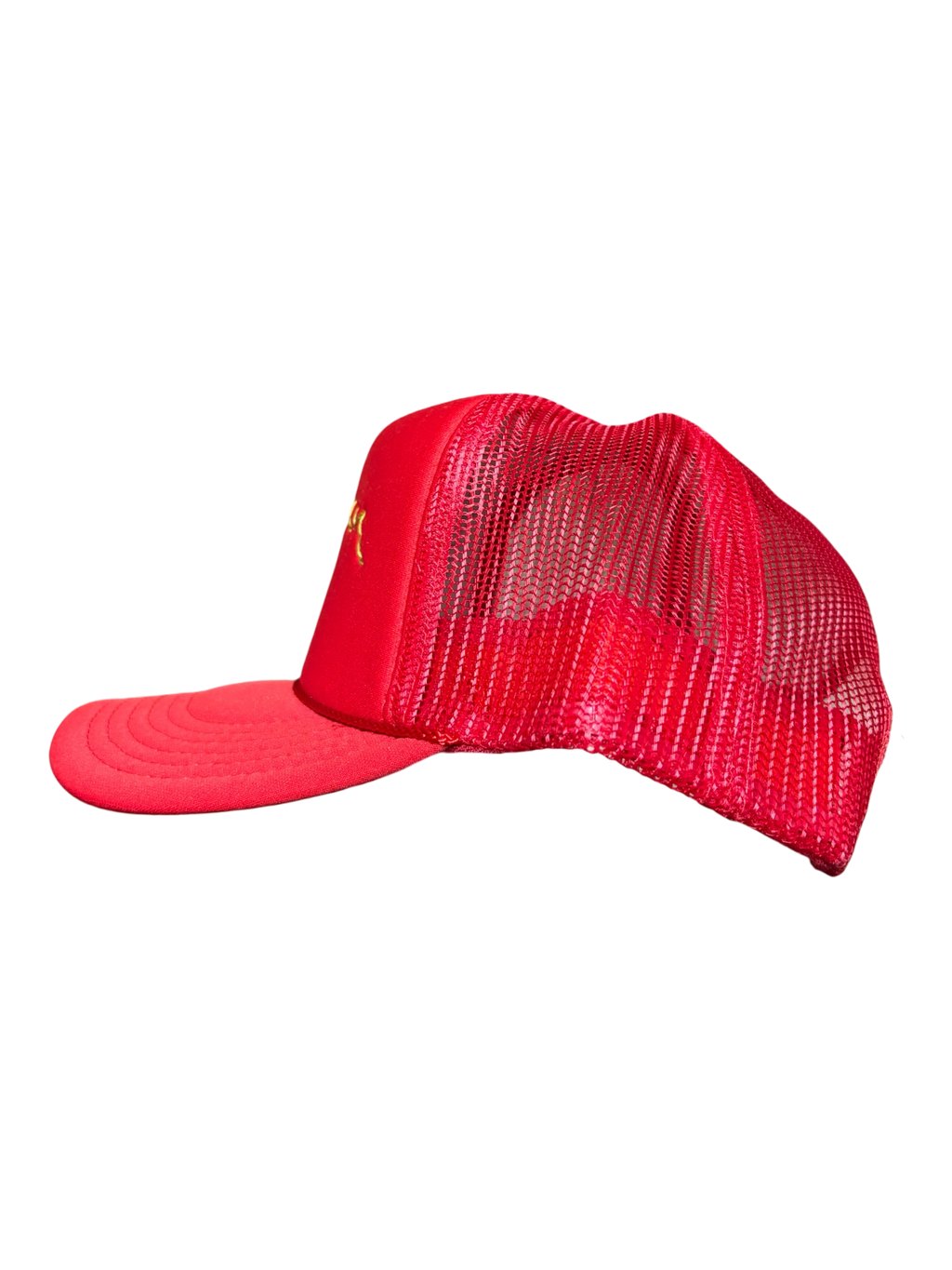 'Made In His Image' Hand-Painted & Embroidered Portrait on a Red Strap-back Trucker by Makenna Morales • Unisex