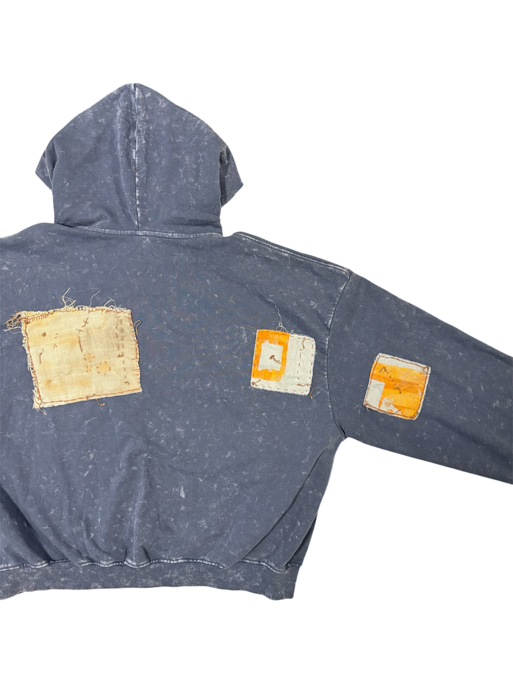 Hand-Stitched Design on Blue Cropped Zip-Up Hoodie by Little b • Unisex • L