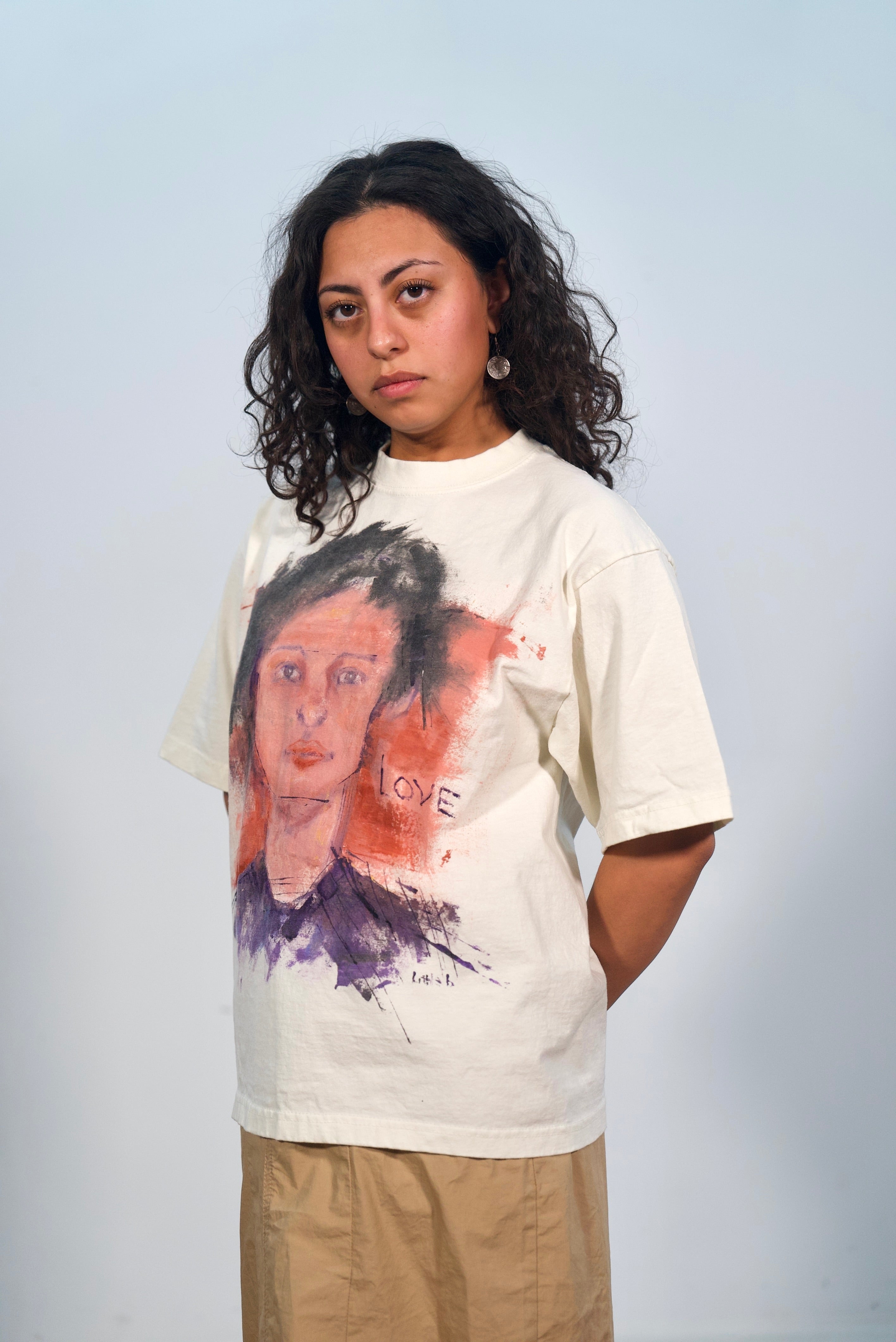 Hand-Painted ‘Love’ Portrait on a Boxy Cropped Tee by Little b • Unisex • L