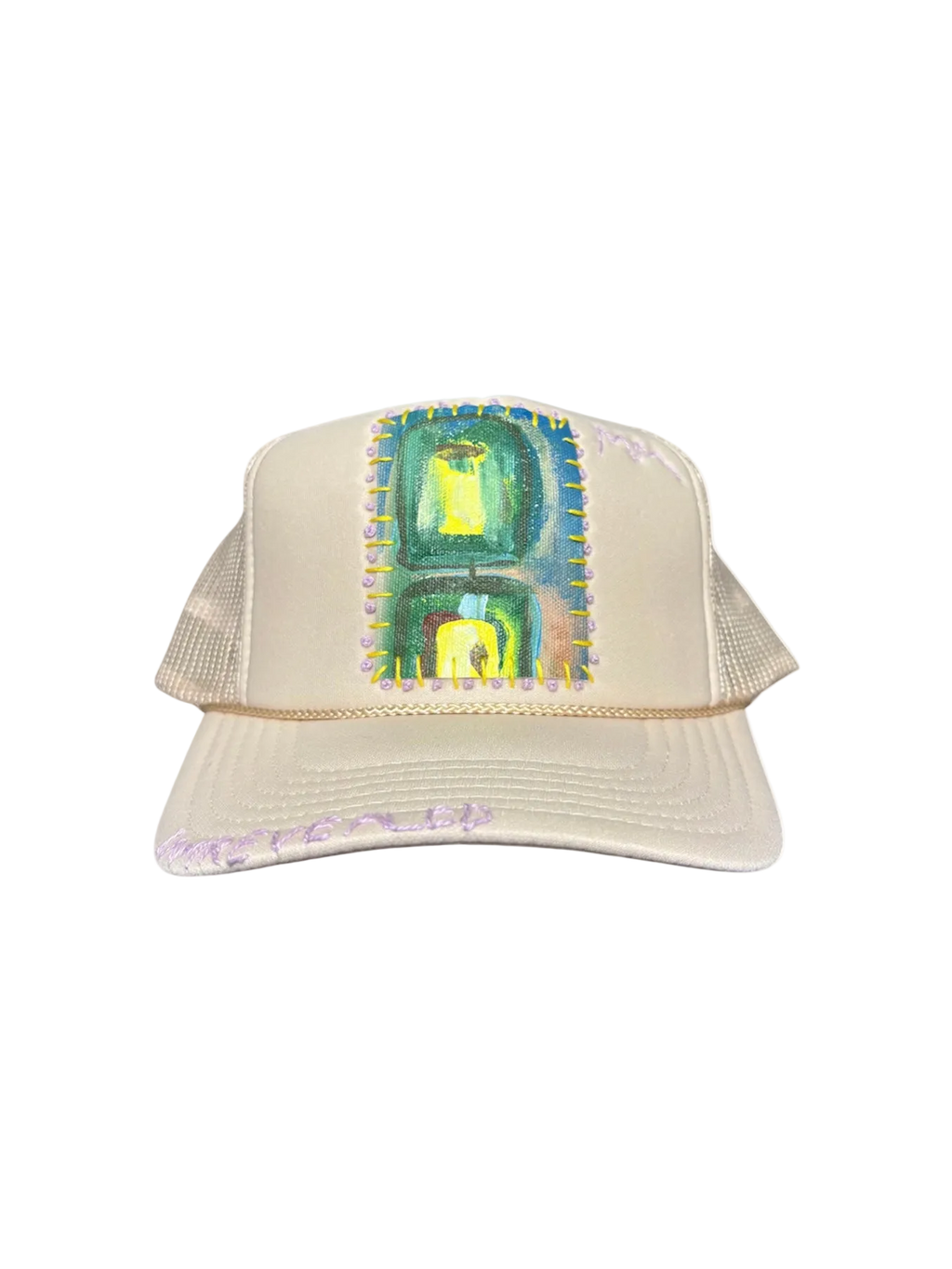 'Be A Light' Hand-Painted & Stitched Abstract Art on Strap-back Trucker by Makenna M. • Unisex