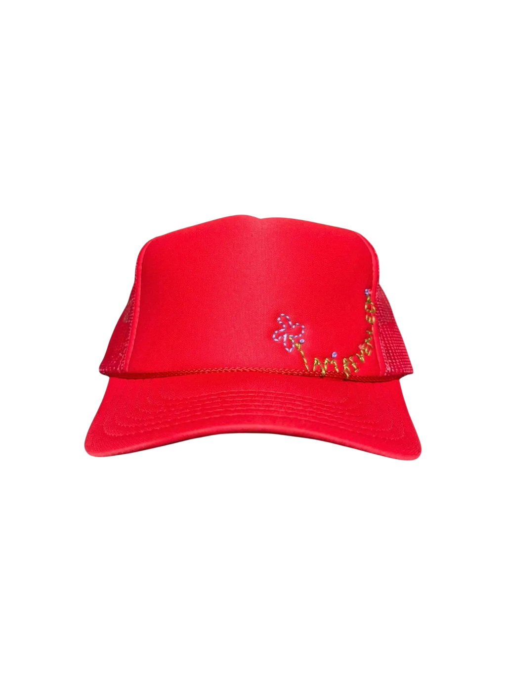 Hand-Embroidered Whimsical Wildflowers on Strap-back Trucker by JBM • Unisex