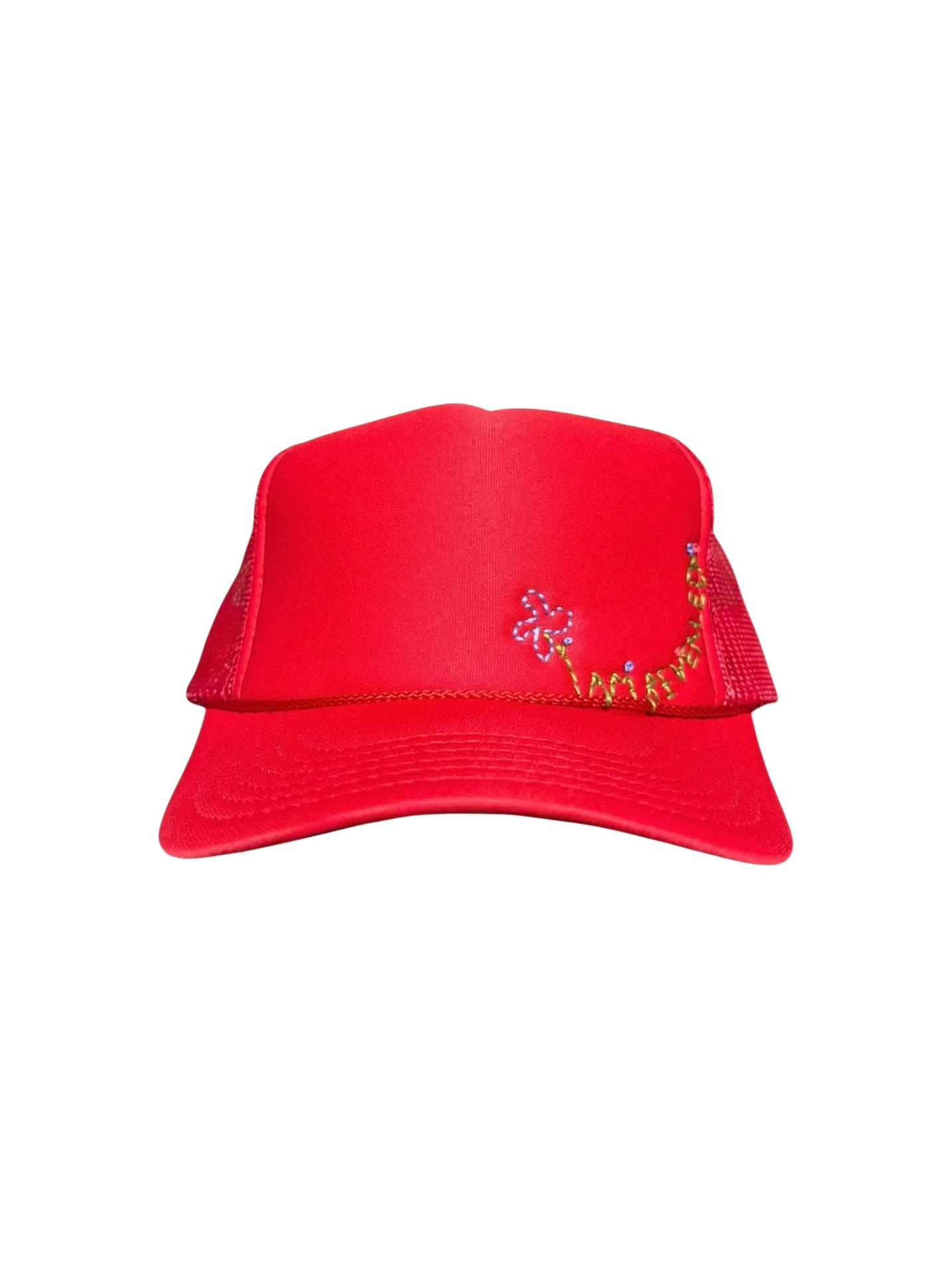 Hand-Embroidered Whimsical Wildflowers on Strap-back Trucker by JBM • Unisex