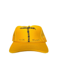 Hand-Embroidered Abstract Cross on a Yellow Strap-back Trucker by Beth Little • Unisex