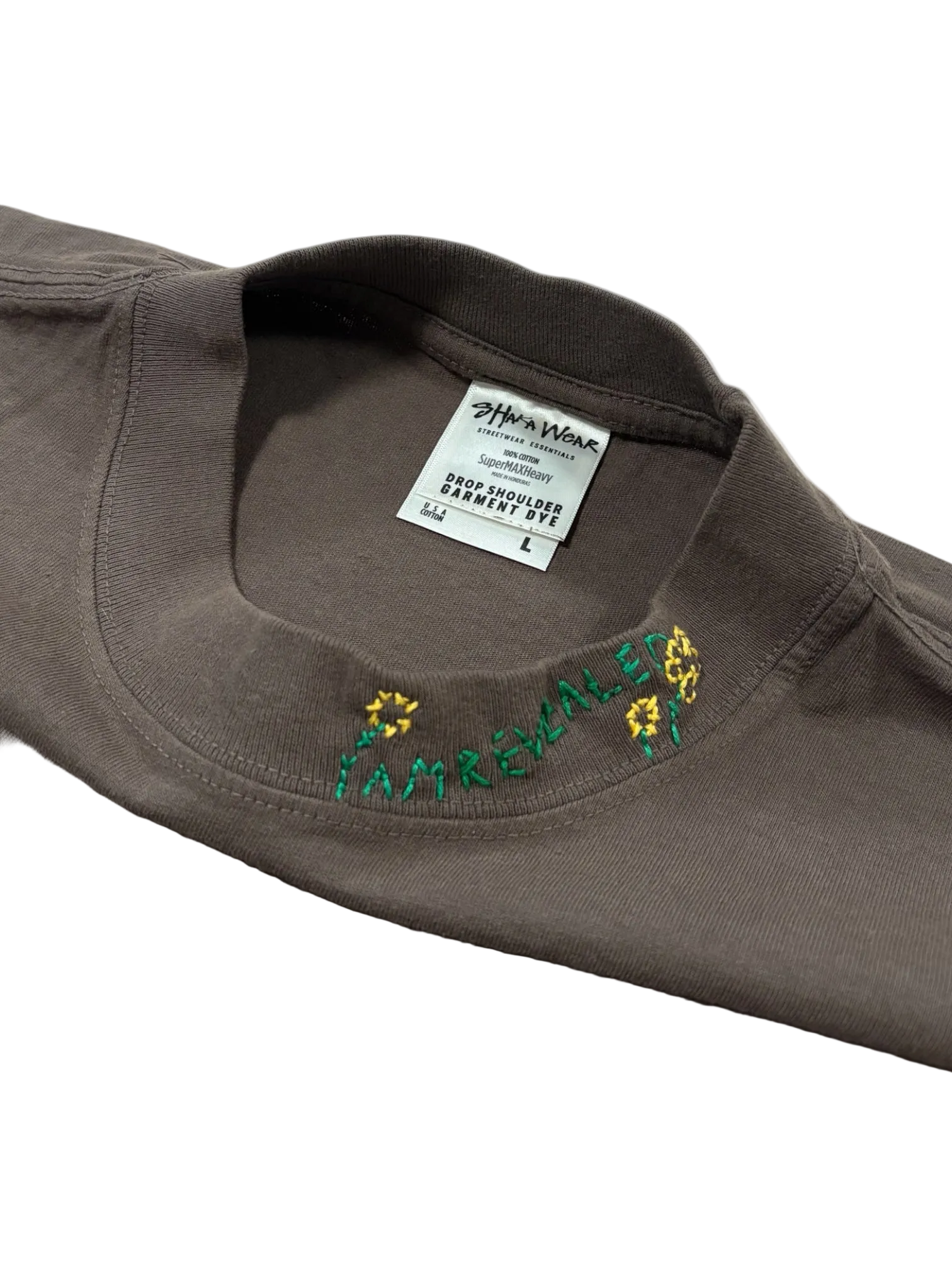IAR Hand-Stitched Sunflower Design on Oversized Drop Shoulder Boxy Tee by JBM • Unisex • L