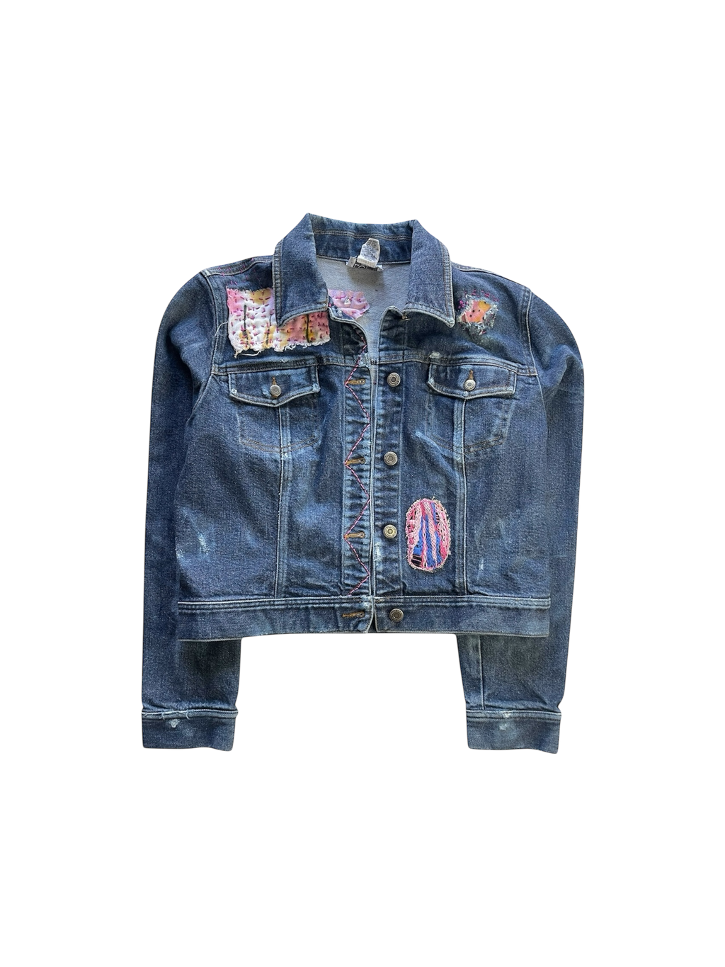 Hand-Stitched and Painted Bloom Design on Denim Jacket by little b • Women’s • XXS