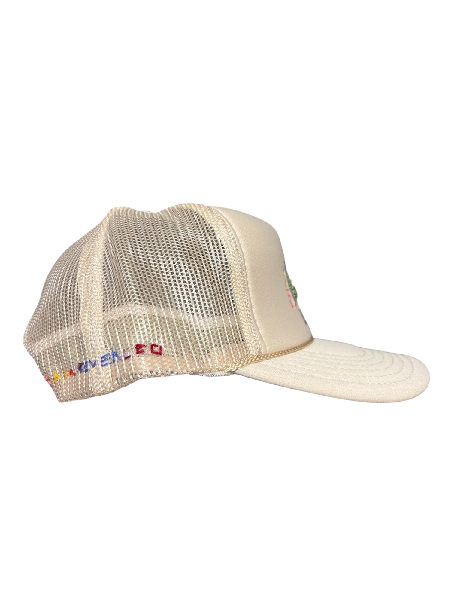 Hand-Embroidered Abstract Trees on a Cream Strap-back Trucker by Beth Little • Unisex