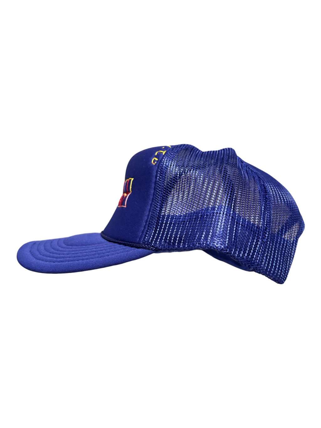 Hand-Embroidered Abstract Cross on a Purple Strap-back Trucker by Beth Little • Unisex