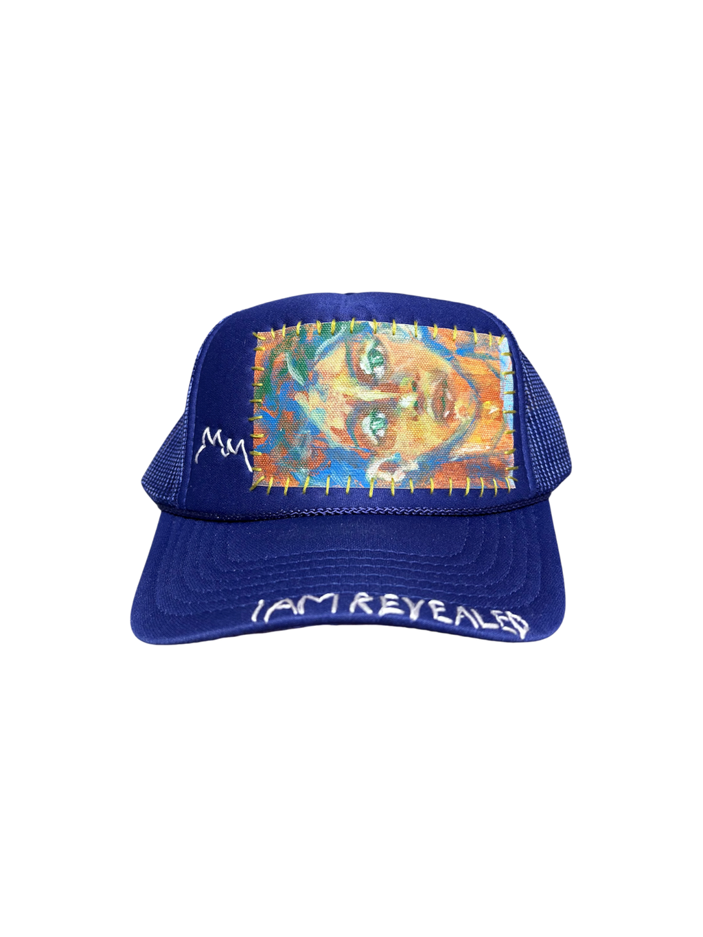 'Made In His Image' Hand-Painted & Embroidered Portrait on a Purple Strap-back Trucker by Makenna Morales • Unisex