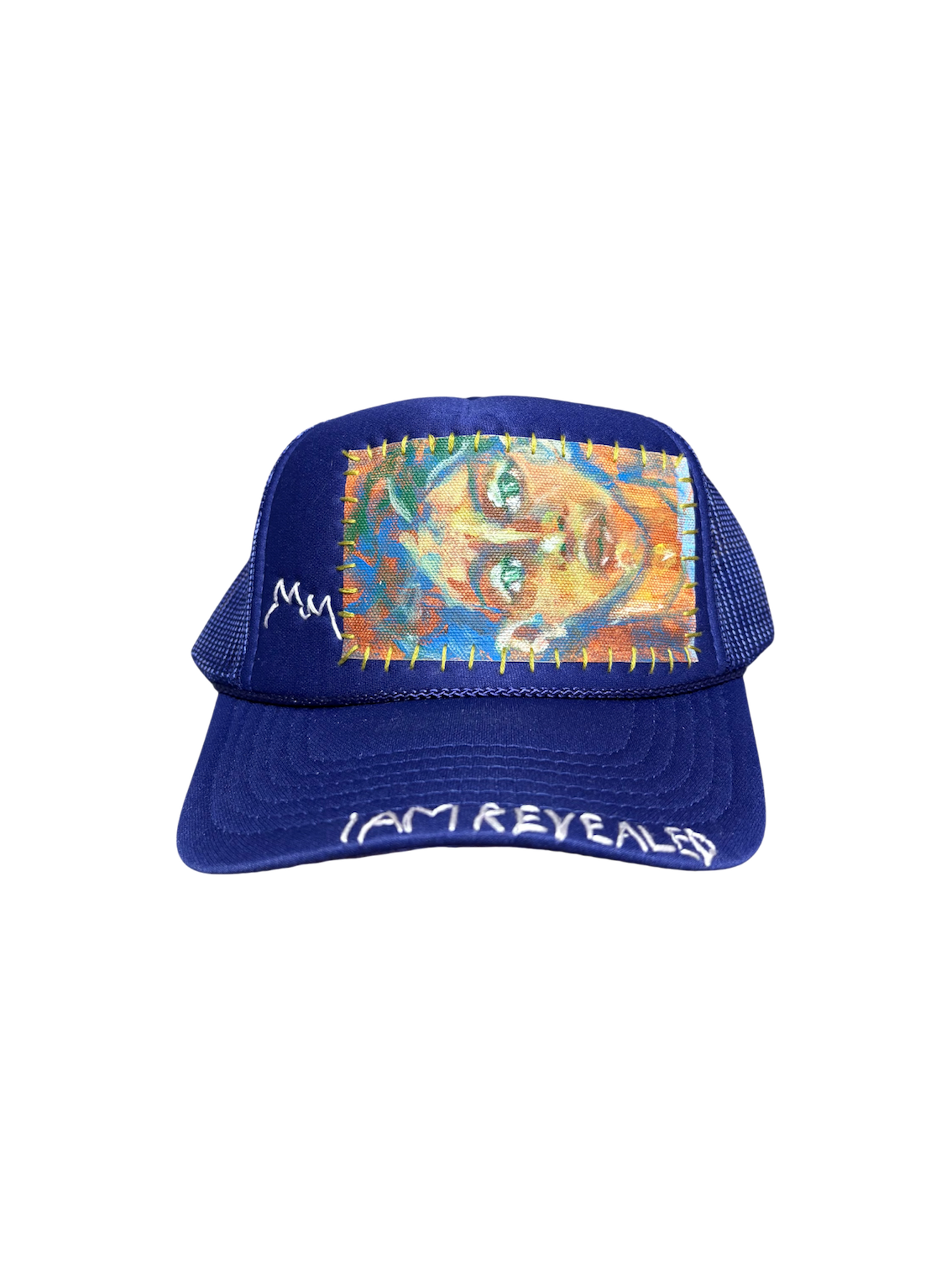 'Made In His Image' Hand-Painted & Embroidered Portrait on a Purple Strap-back Trucker by Makenna Morales • Unisex