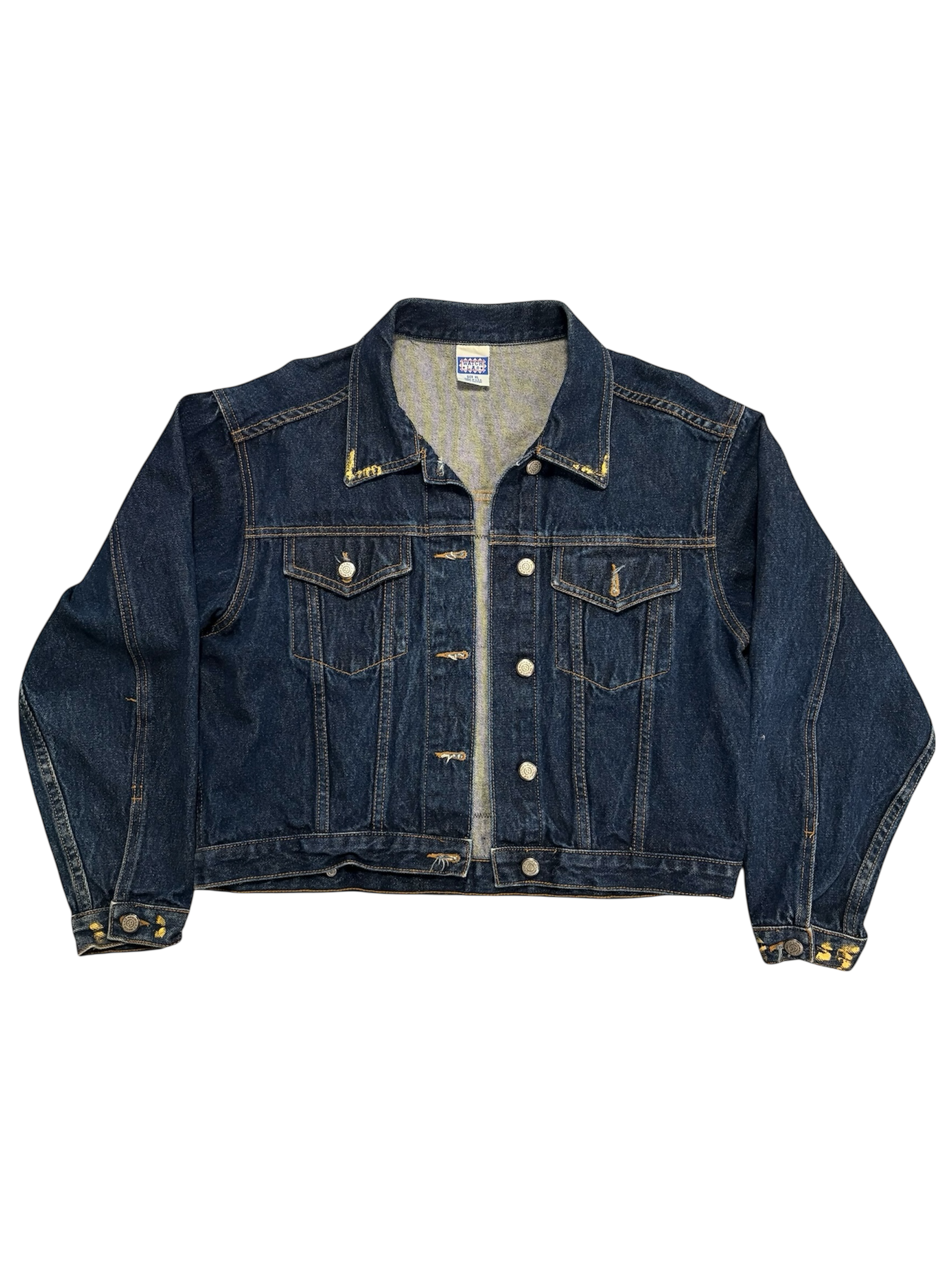 Hand-Painted and Stitched Abstract on Denim Jacket by Little b • Unisex • Cropped • M