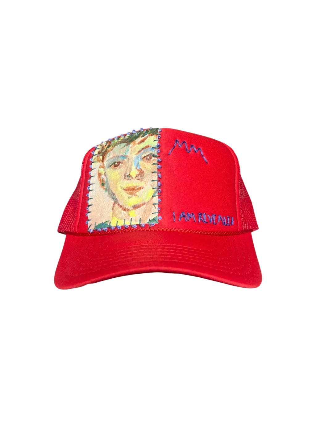 'Made In His Image' Hand-Painted & Stitched Portrait on Strap-back Trucker by Makenna M. • Unisex