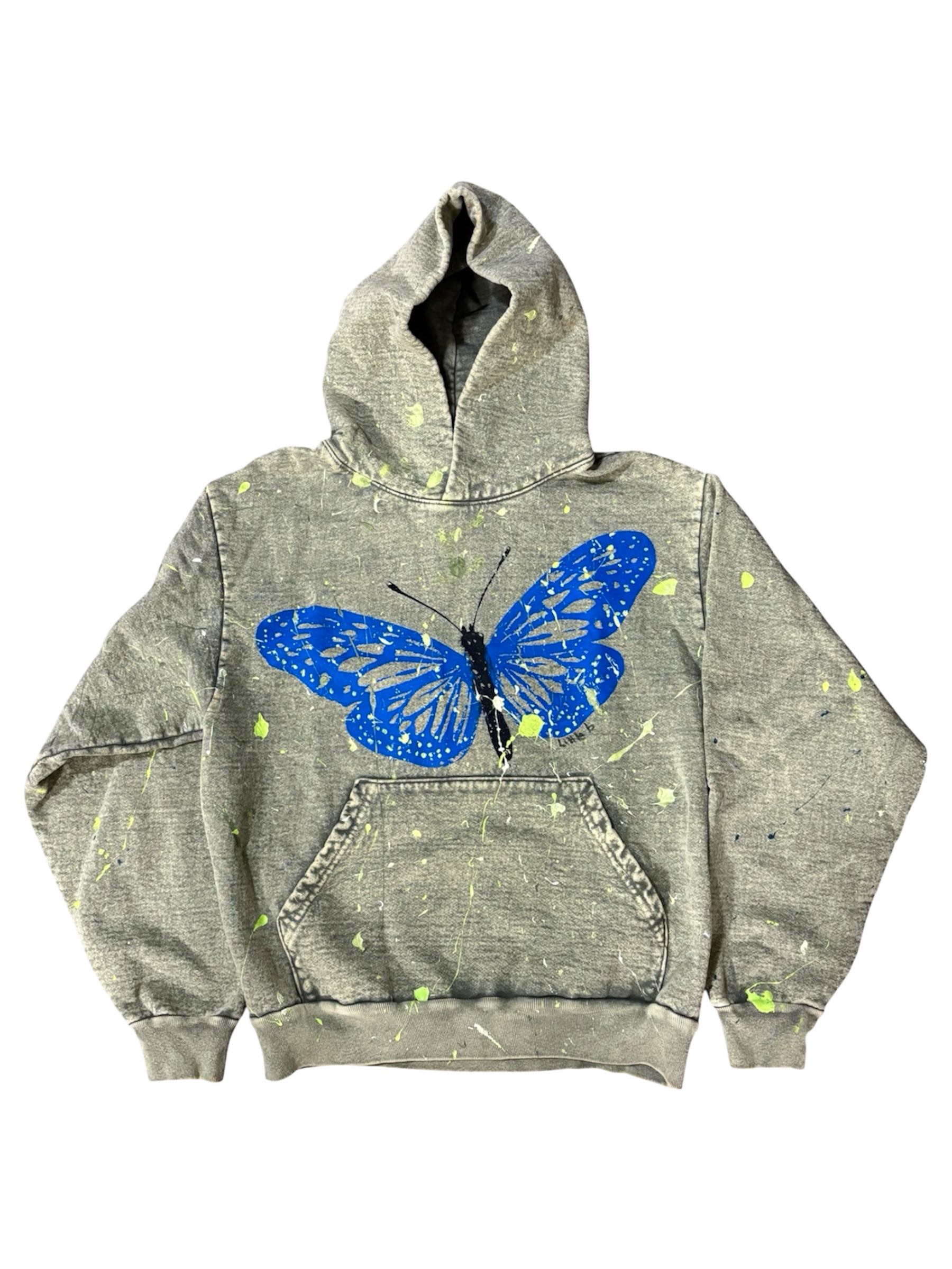 Hand-Painted and Splattered Butterfly Design on Heavy-Weight Hoodie by Little b • Unisex • S