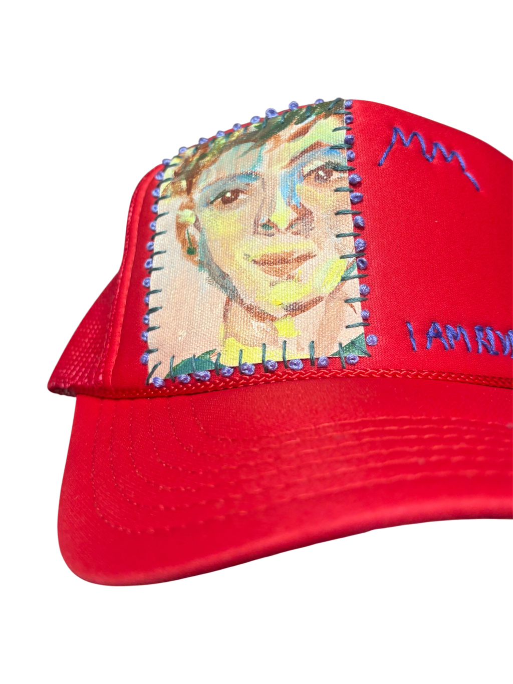 'Made In His Image' Hand-Painted & Stitched Portrait on Strap-back Trucker by Makenna M. • Unisex