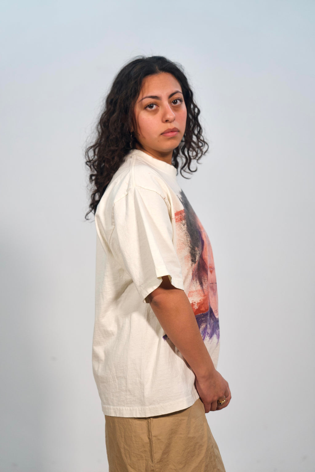 Hand-Painted ‘Love’ Portrait on a Boxy Cropped Tee by Little b • Unisex • L