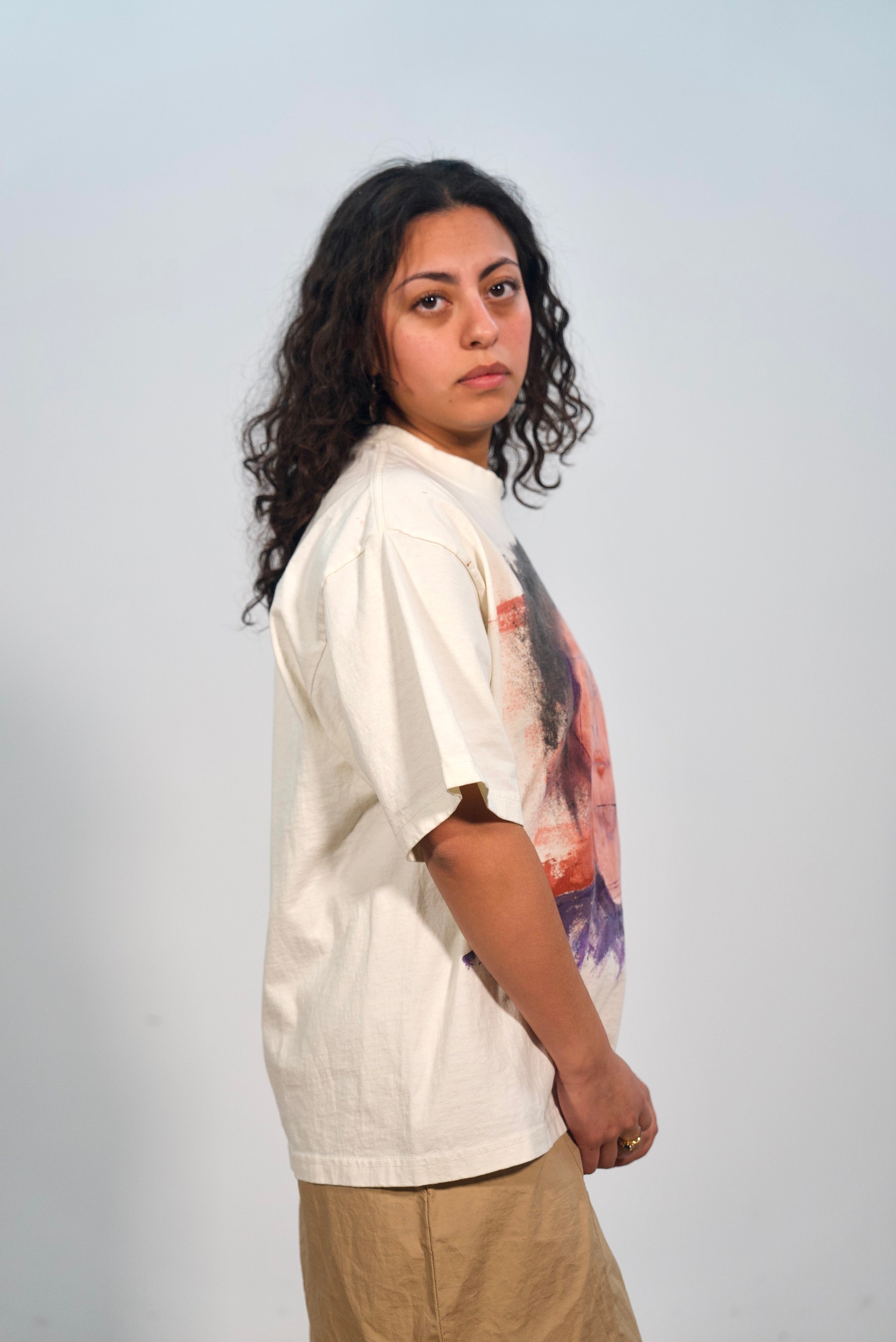 Hand-Painted ‘Love’ Portrait on a Boxy Cropped Tee by Little b • Unisex • L