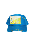 Hand-Painted & Embroidered Abstract Wildflower on a Blue Strap-back Trucker by Makenna Morales • Unisex