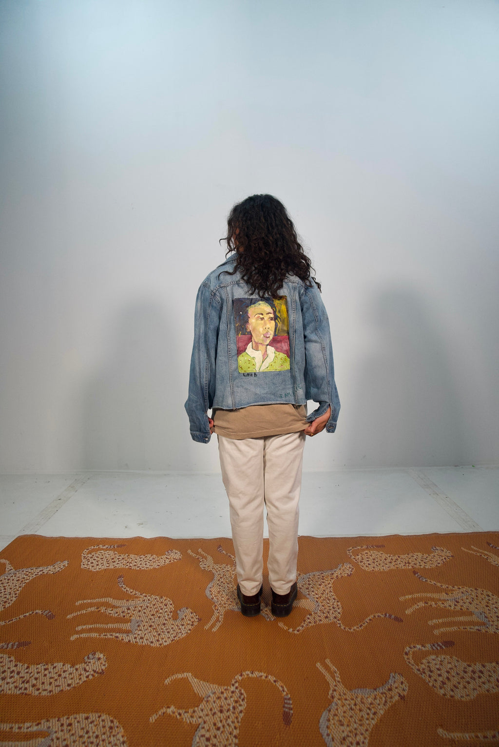 Hand-Painted and Stitched Portrait Design on Denim Jacket by Little b • Unisex • M