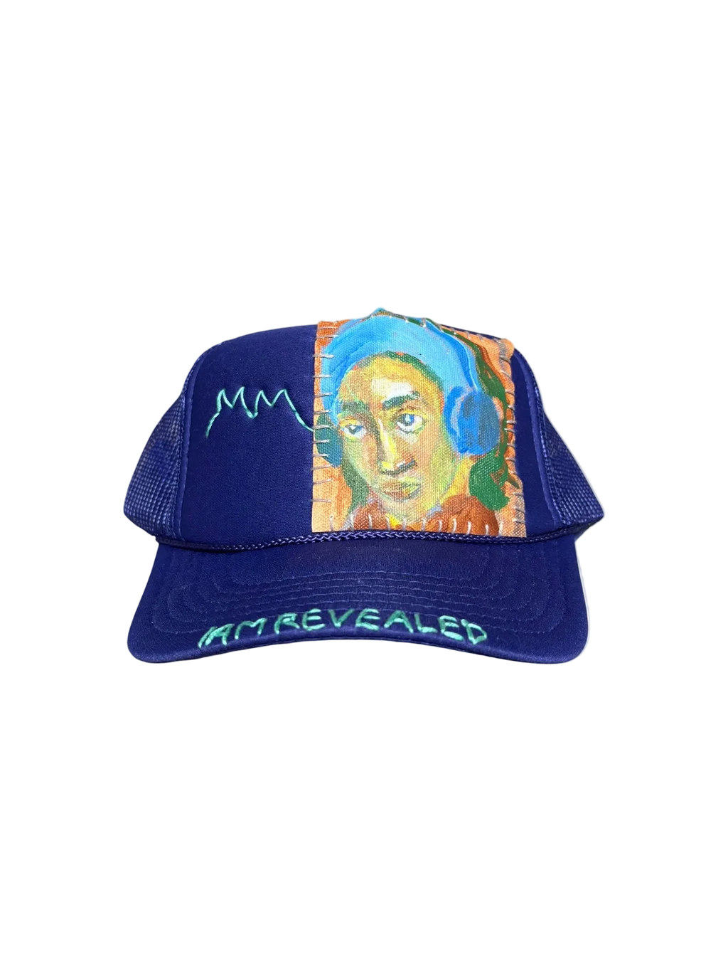 'Made In His Image' Hand-Painted & Embroidered Portrait on a Purple Strap-back Trucker by Makenna Morales • Unisex