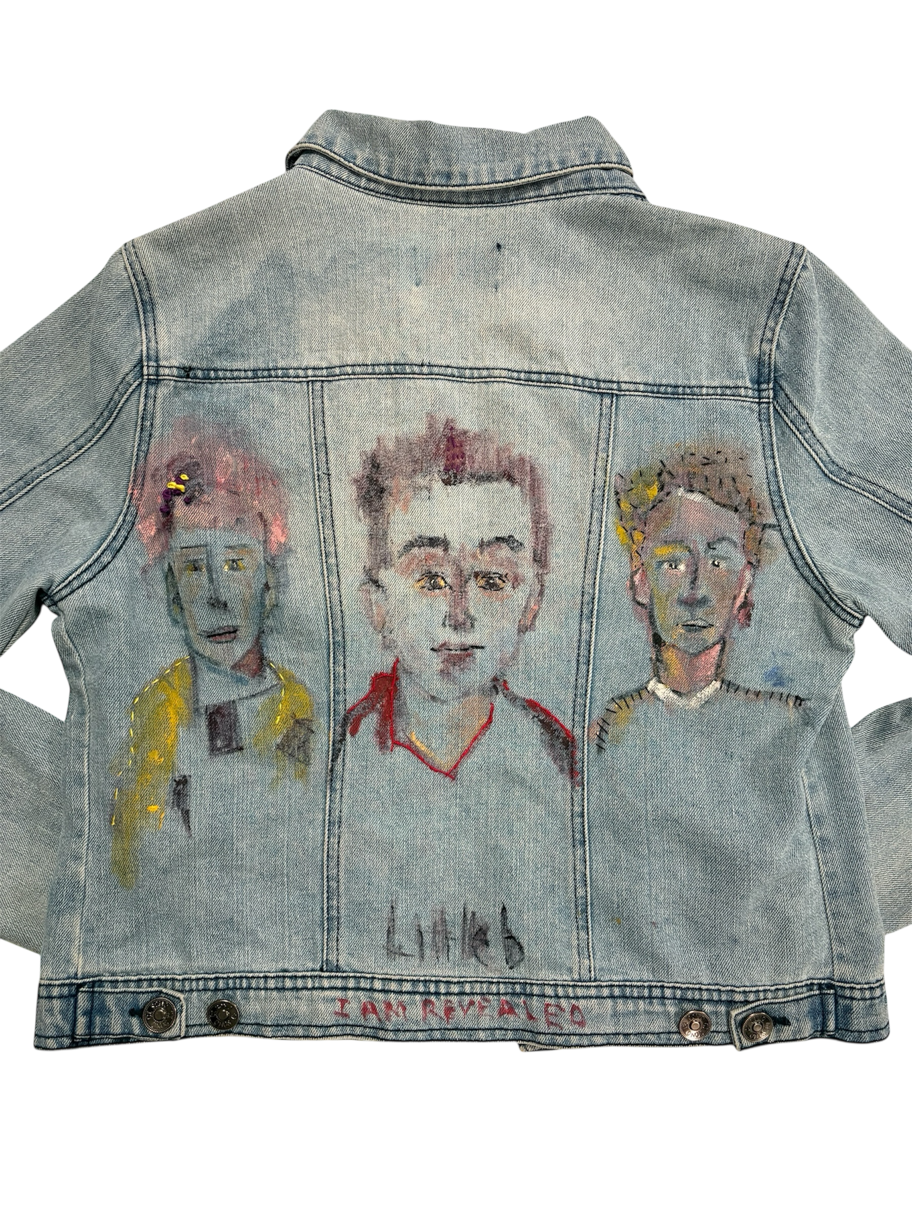 Hand-Painted and Stitched Portraits on Denim Jacket by Little b • Women’s • M