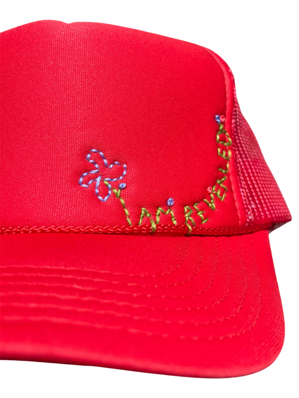Hand-Embroidered Whimsical Wildflowers on Strap-back Trucker by JBM • Unisex