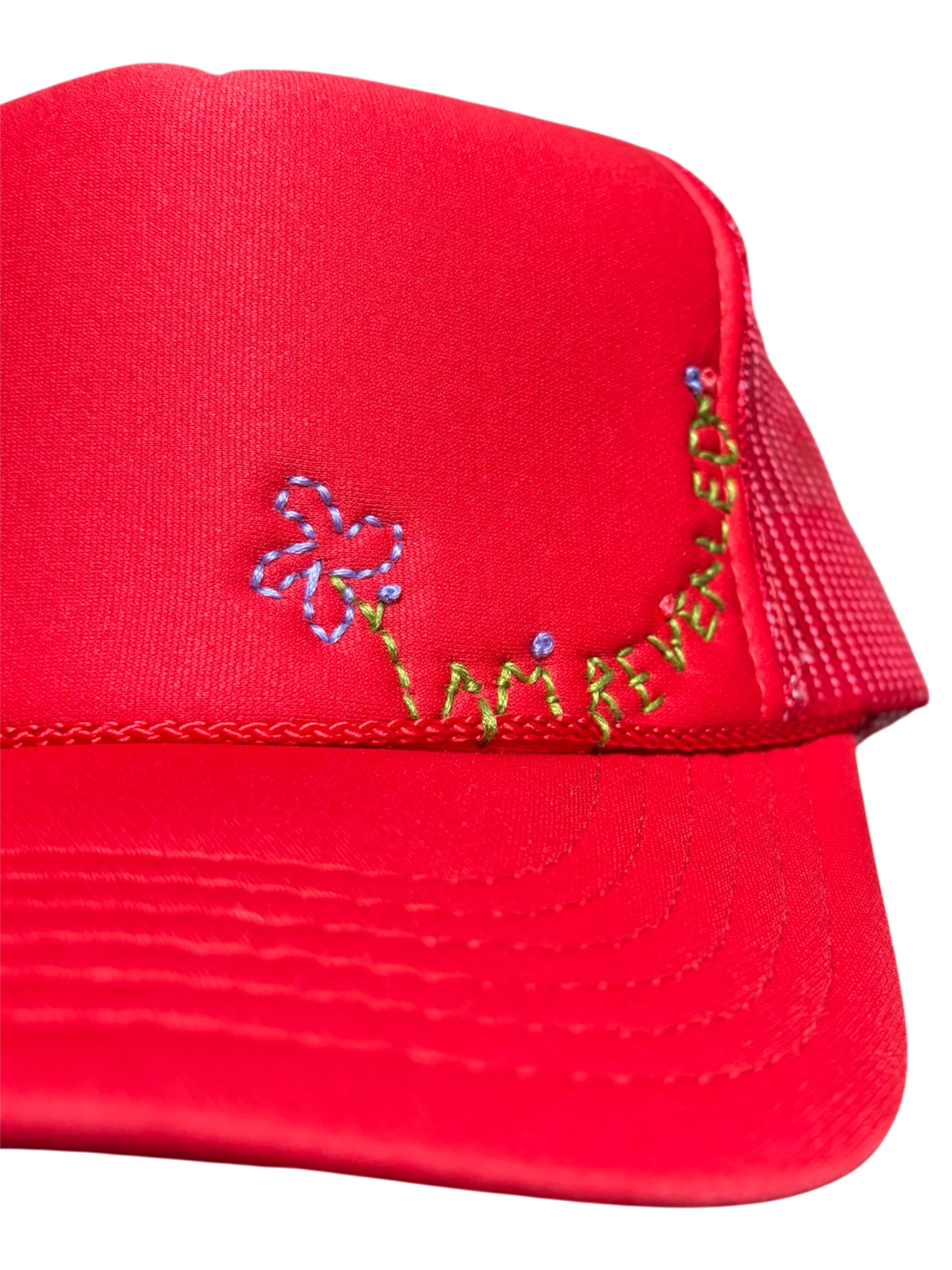 Hand-Embroidered Whimsical Wildflowers on Strap-back Trucker by JBM • Unisex