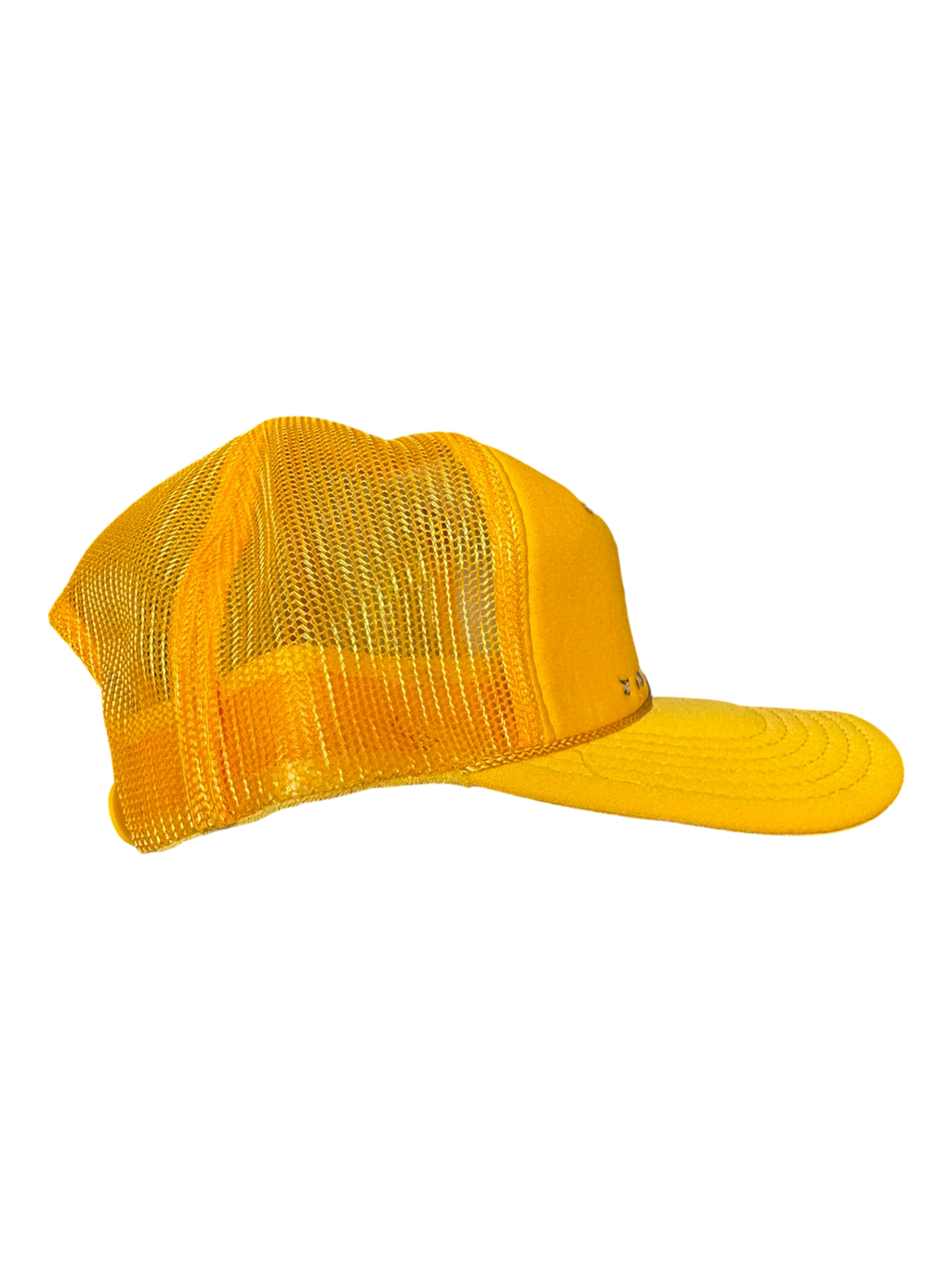 Hand-Embroidered Abstract Cross on a Yellow Strap-back Trucker by Beth Little • Unisex