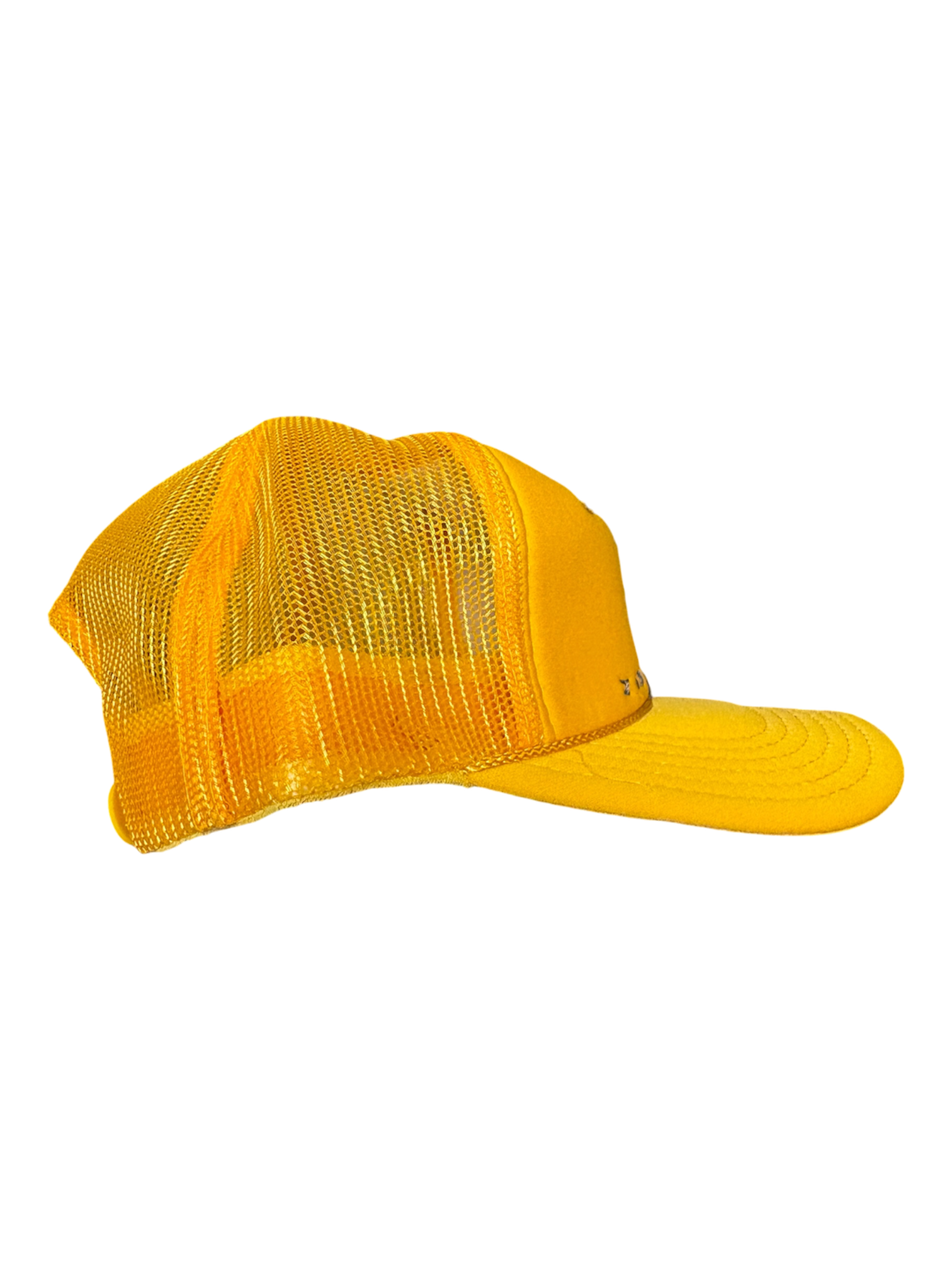Hand-Embroidered Abstract Cross on a Yellow Strap-back Trucker by Beth Little • Unisex