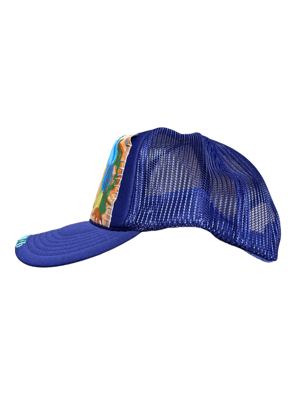 'Made In His Image' Hand-Painted & Embroidered Portrait on a Purple Strap-back Trucker by Makenna Morales • Unisex