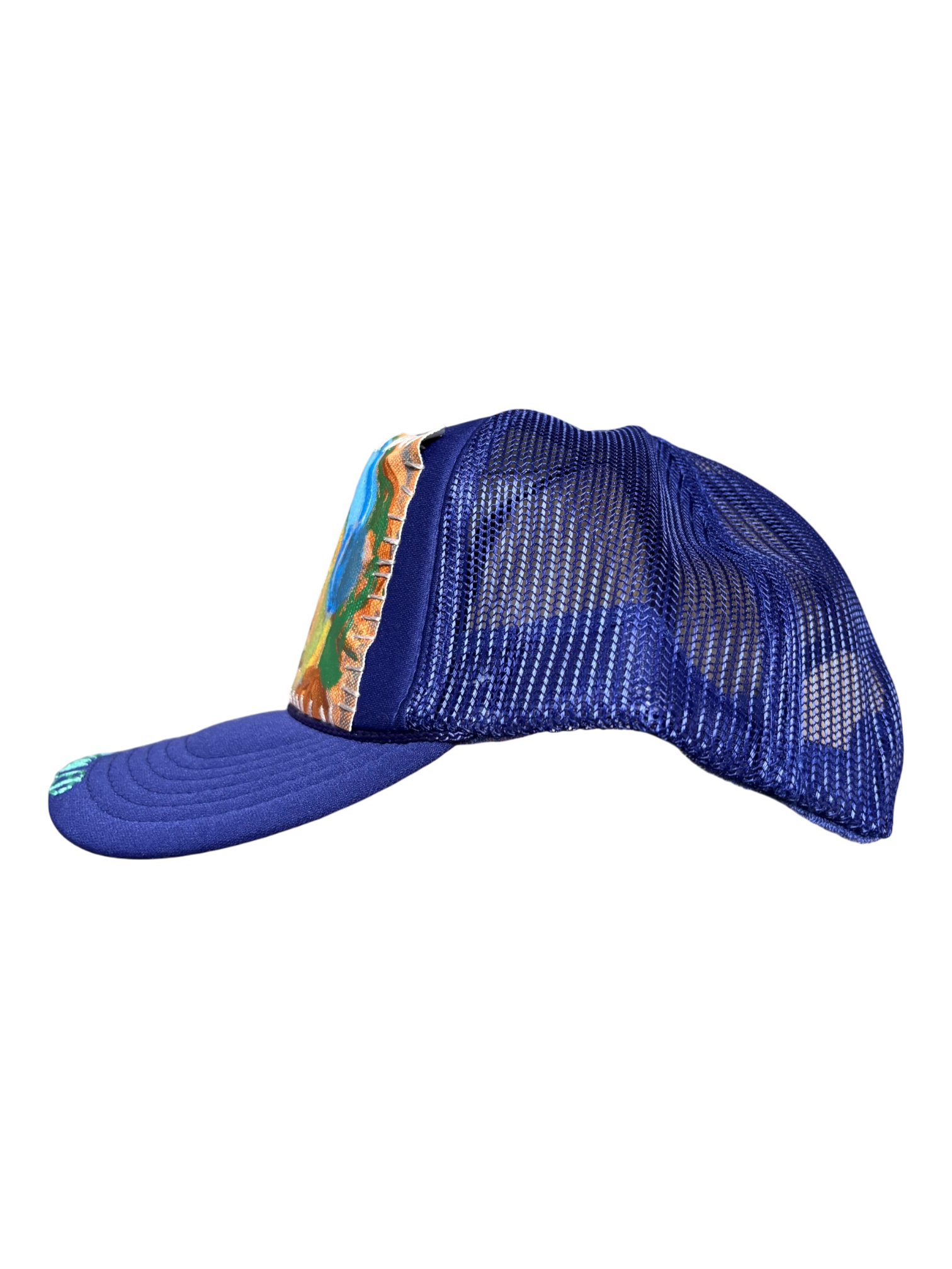 'Made In His Image' Hand-Painted & Embroidered Portrait on a Purple Strap-back Trucker by Makenna Morales • Unisex