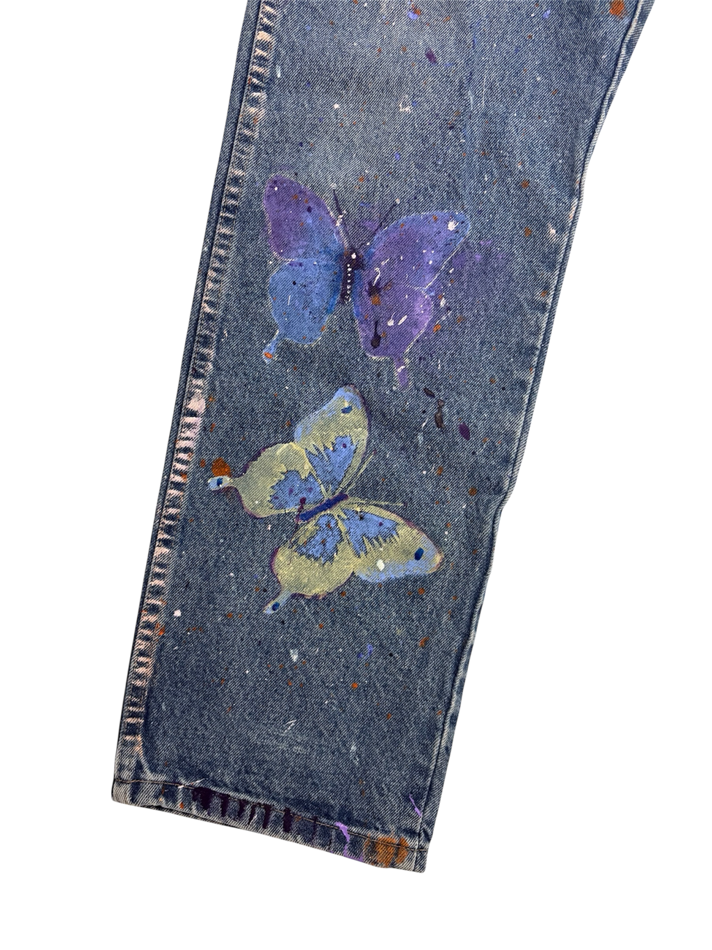 Hand-Painted Bird & Butterfly Design on Denim Jeans by Little b • 33x30