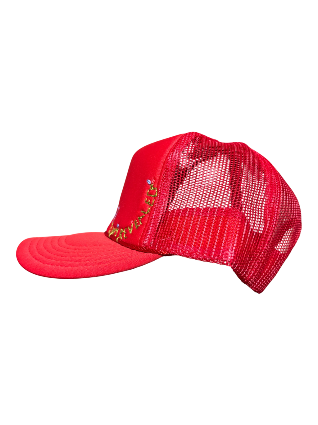 Hand-Embroidered Whimsical Wildflowers on Strap-back Trucker by JBM • Unisex