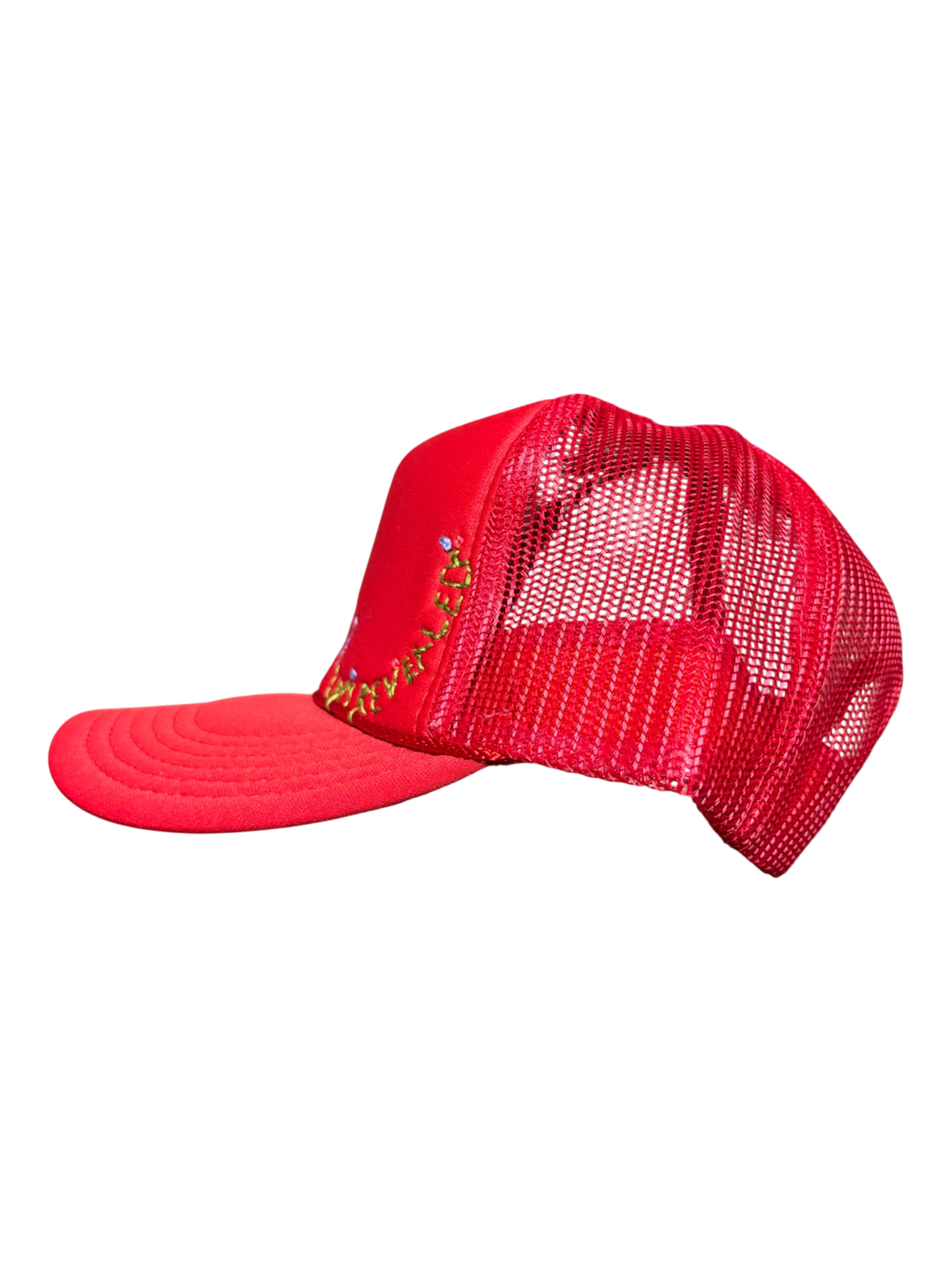 Hand-Embroidered Whimsical Wildflowers on Strap-back Trucker by JBM • Unisex