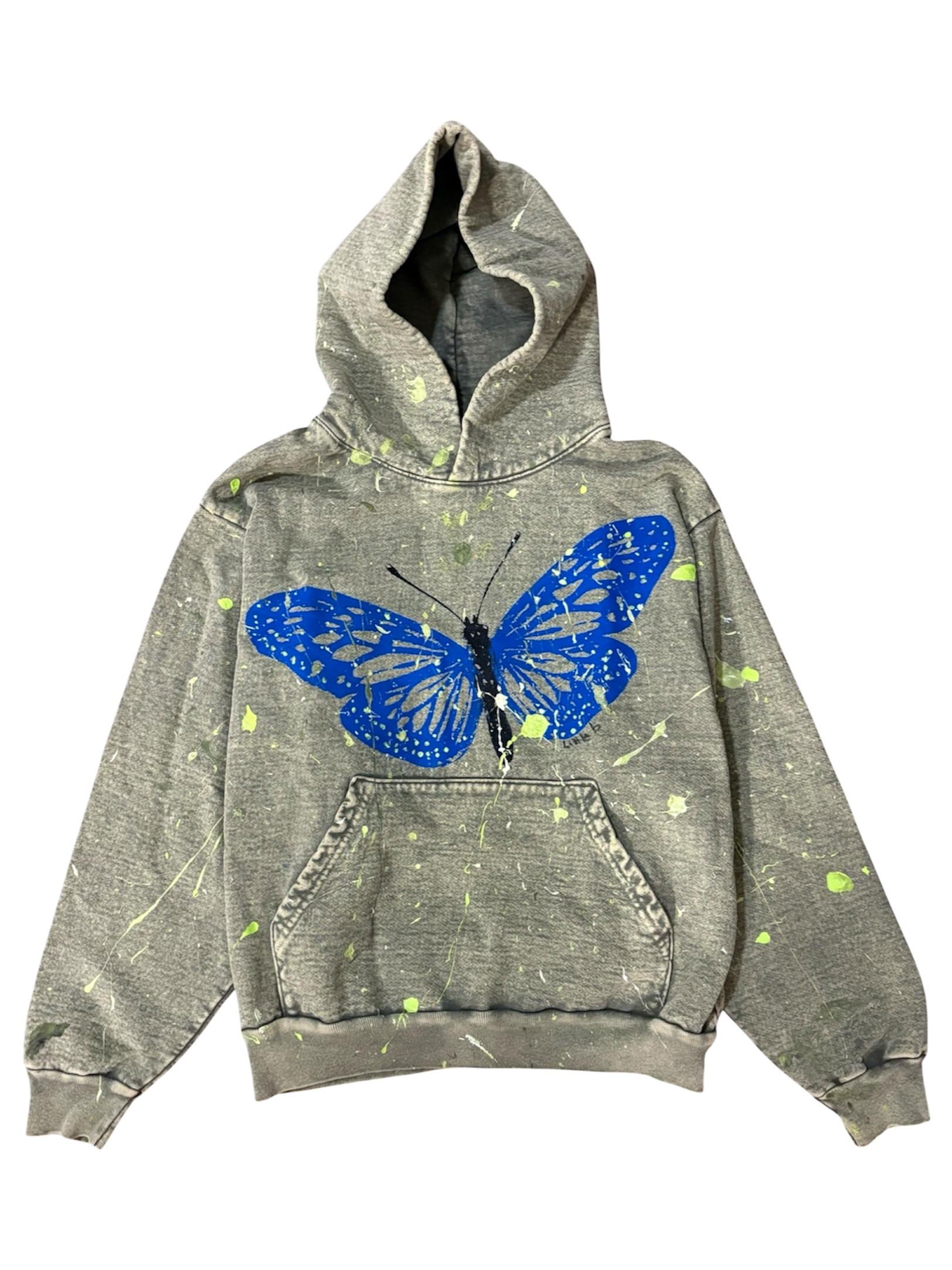 Hand-Painted and Splattered Butterfly Design on Heavy-Weight Hoodie by Little b • Unisex • S