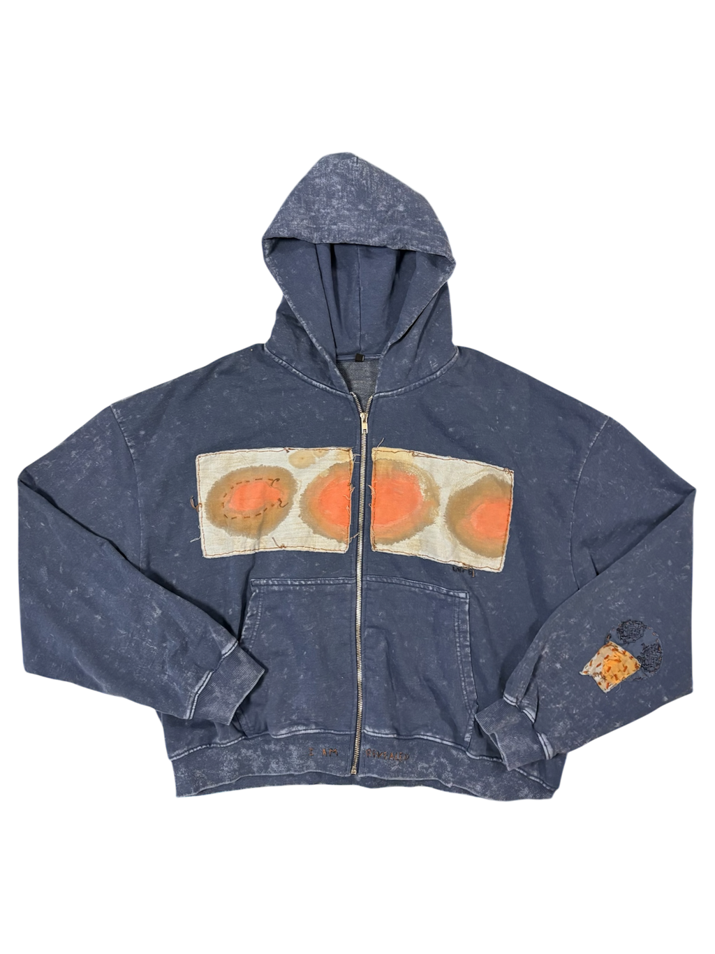 Hand-Stitched Design on Blue Cropped Zip-Up Hoodie by Little b • Unisex • L