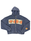 Hand-Stitched Design on Blue Cropped Zip-Up Hoodie by Little b • Unisex • L